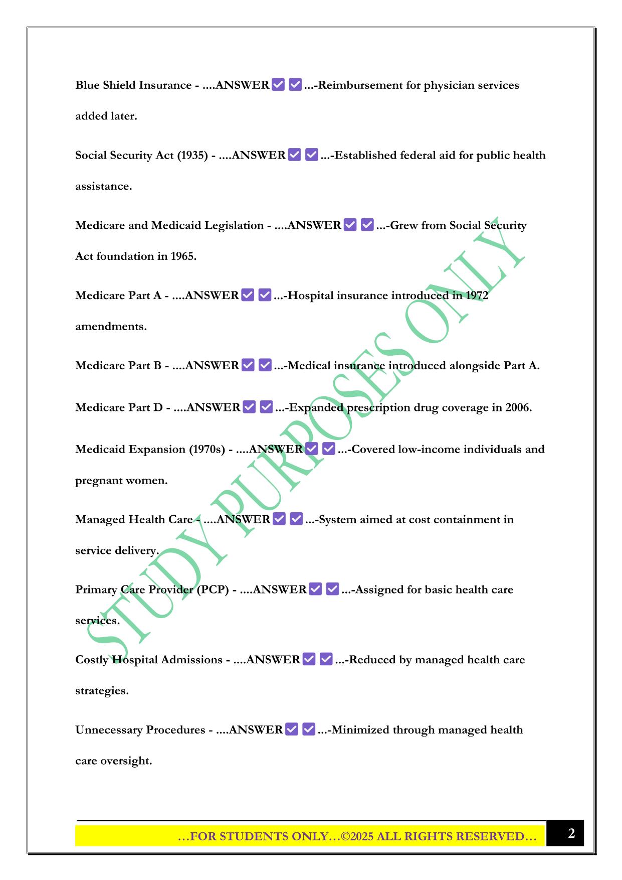 Evolution of the U.S. Health Care Delivery System Exam 2025 Questions and Answers