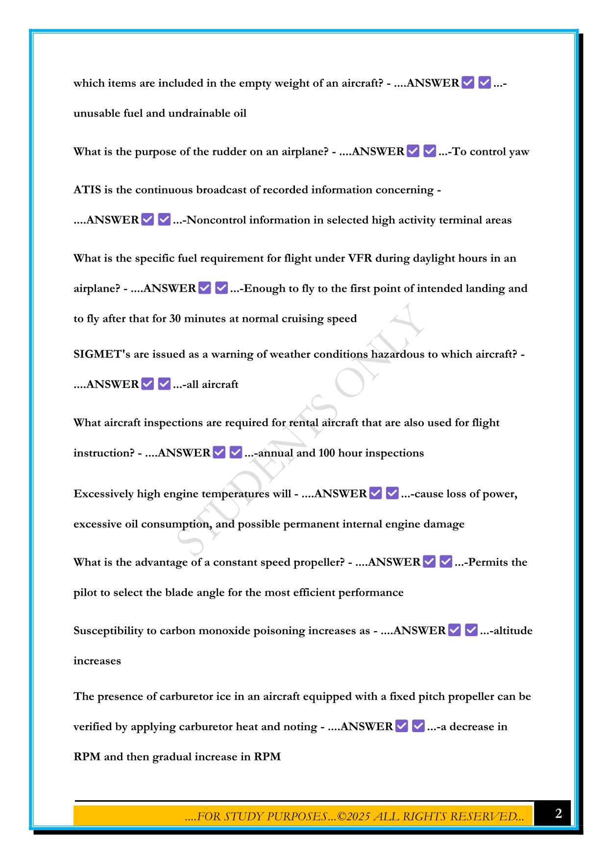 GROUND SCHOOL FINAL REVIEW (FAA TEST) 2025 QUESTIONS AND ANSWERS