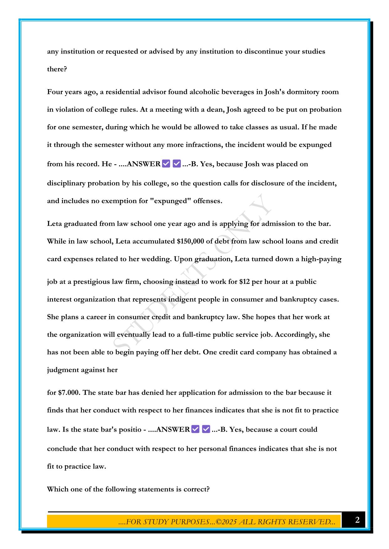 MPRE MULTIPLE CHOICE 2025 QUESTIONS AND ANSWERS