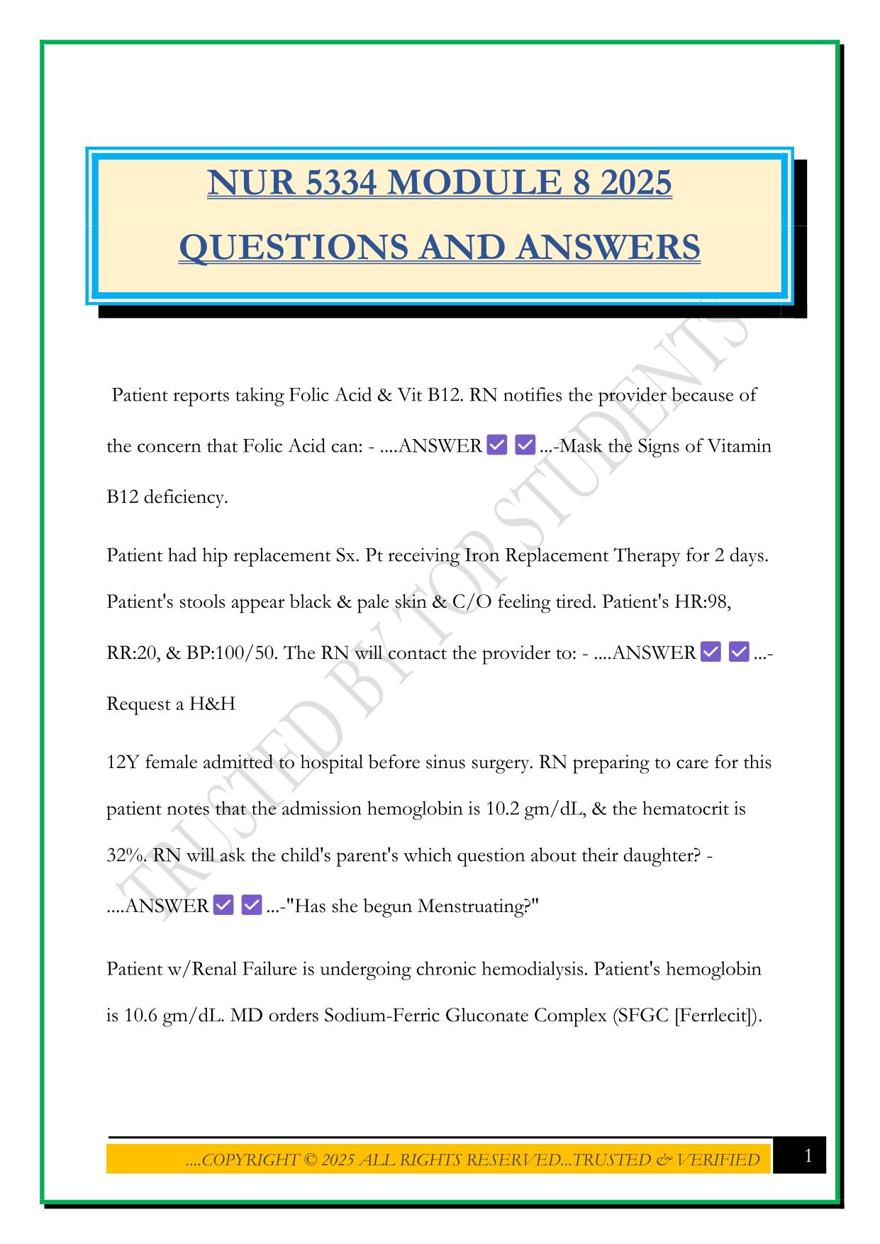 NUR 5334 MODULE 8 2025 QUESTIONS AND ANSWERS