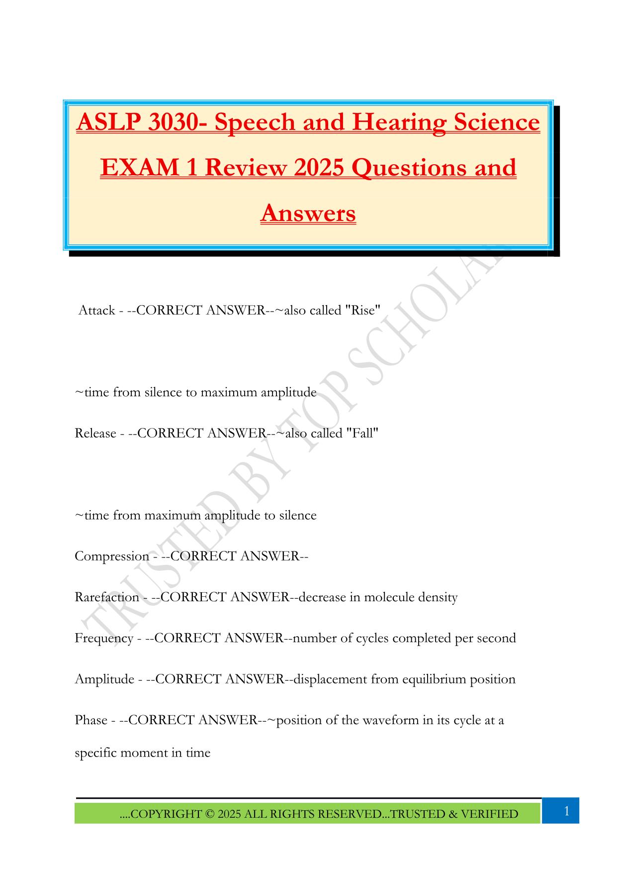 ASLP 3030- Speech and Hearing Science EXAM 1 Review 2025 Questions and Answer