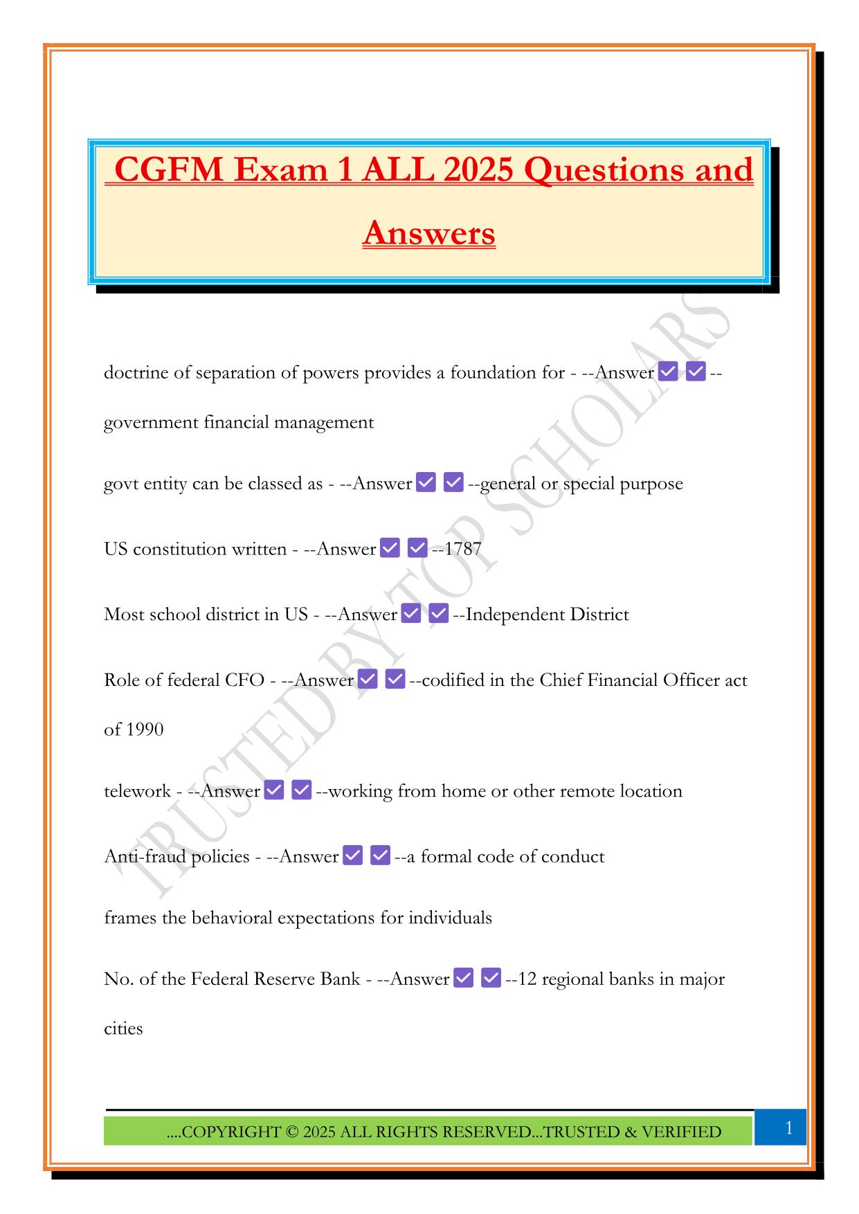CGFM Exam 1 ALL 2025 Questions and Answers