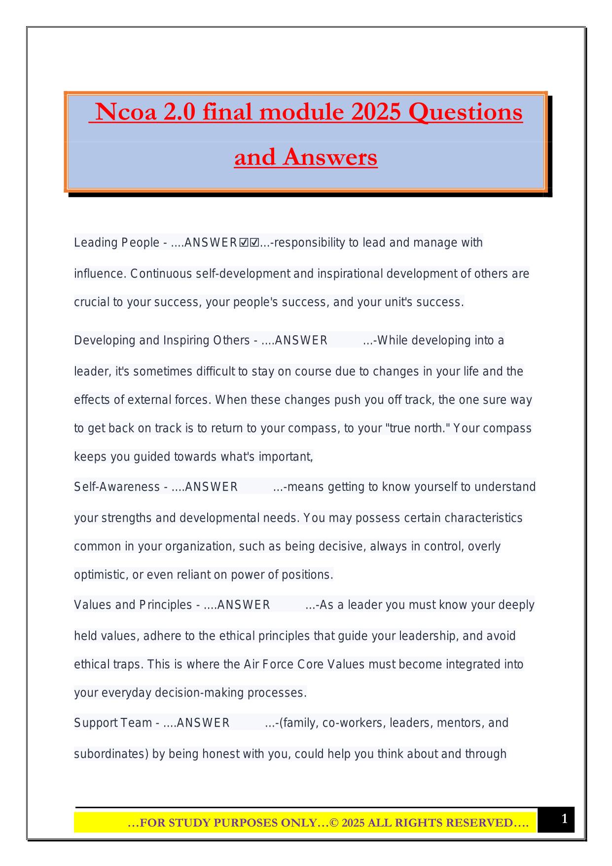 Ncoa 2.0 final module 2025 Questions and Answers