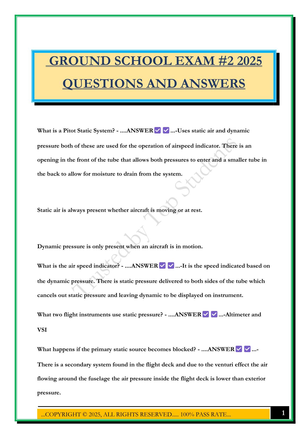 GROUND SCHOOL EXAM #2 2025 QUESTIONS AND ANSWERS