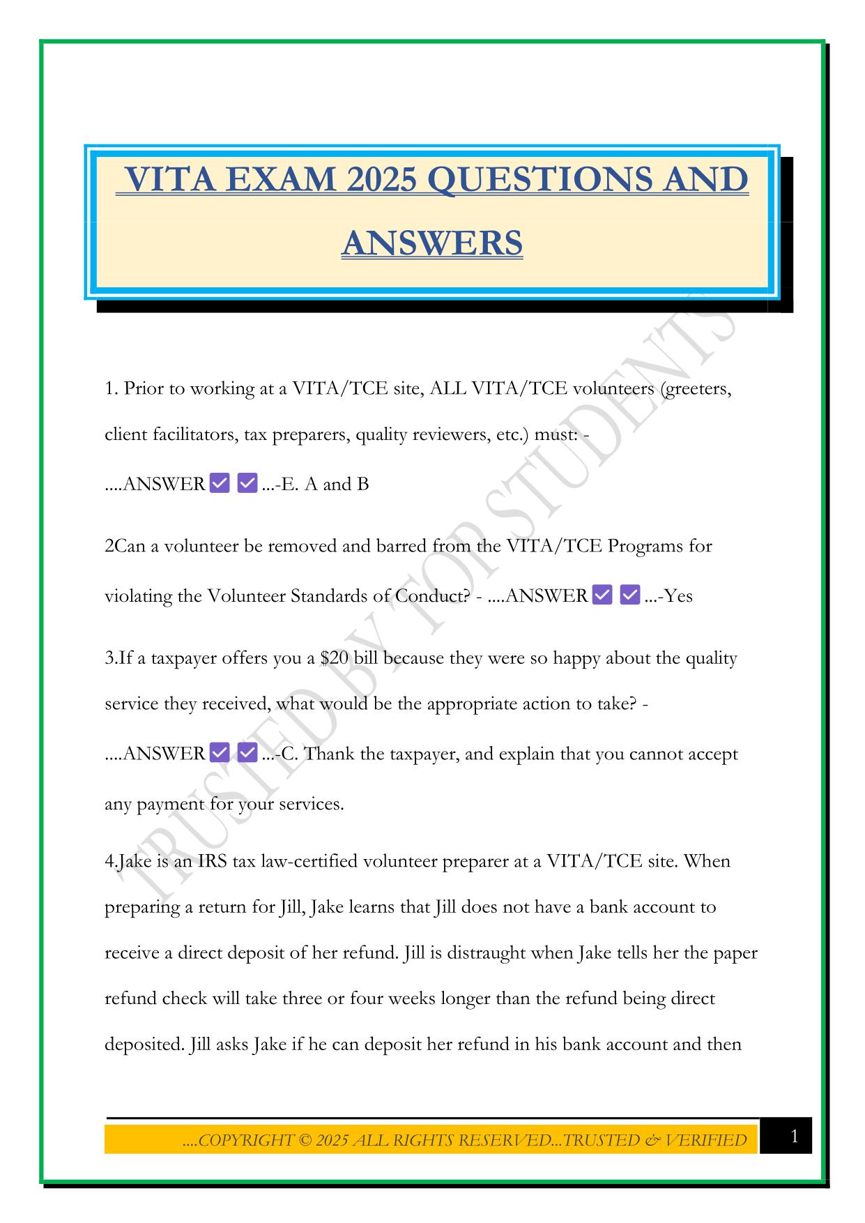 VITA EXAM 2025 QUESTIONS AND ANSWERS