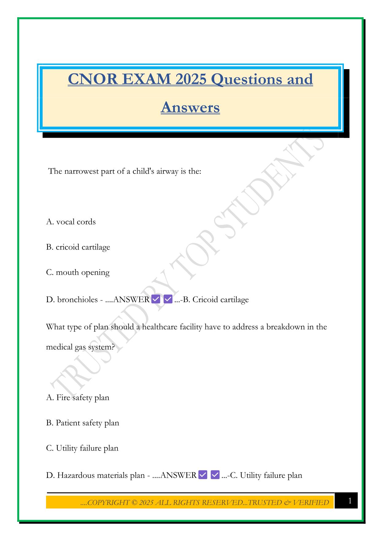 CNOR EXAM 2025 Questions and Answers