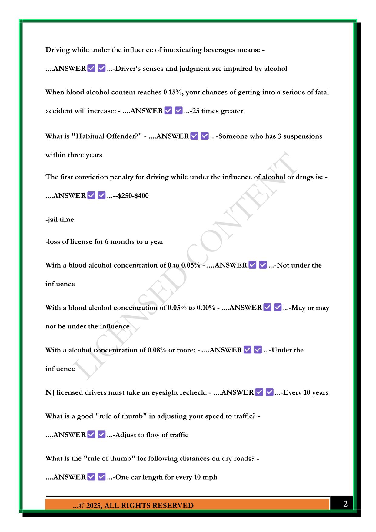 NJ DRIVER'S PERMIT TEST 2025 QUESTIONS AND ANSWERS