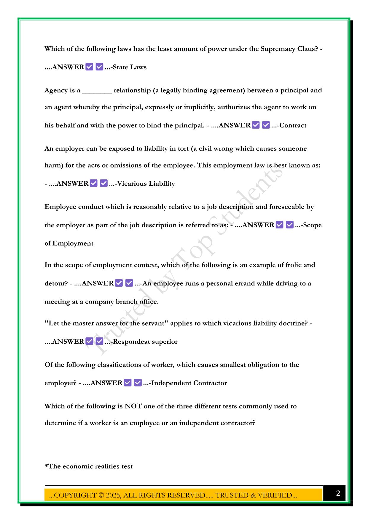 WGU C233 EMPLOYMENT LAW QUIZZES 2025 QUESTIONS AND ANSWERS