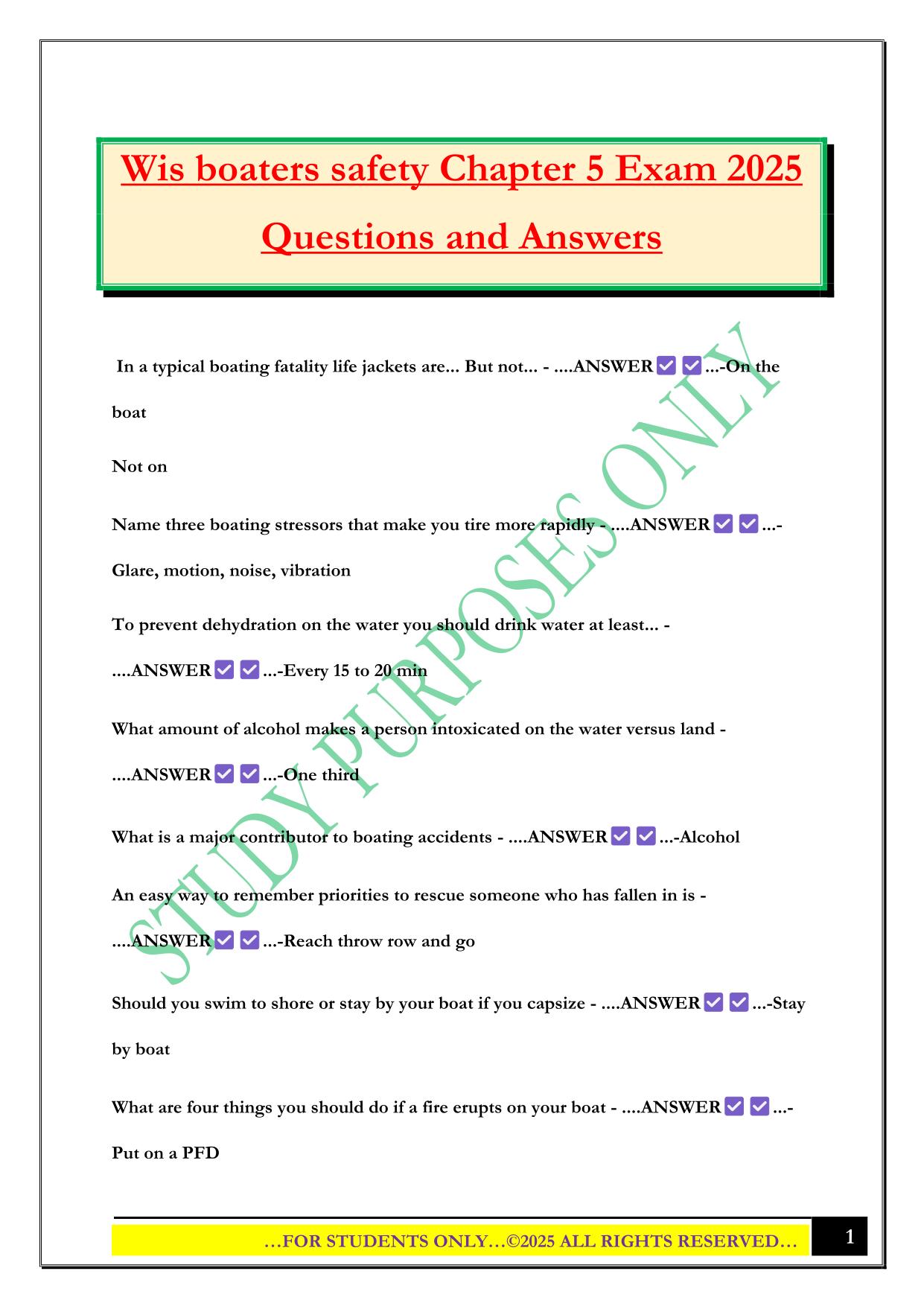 Wis boaters safety Chapter 5 Exam 2025 Questions and Answers