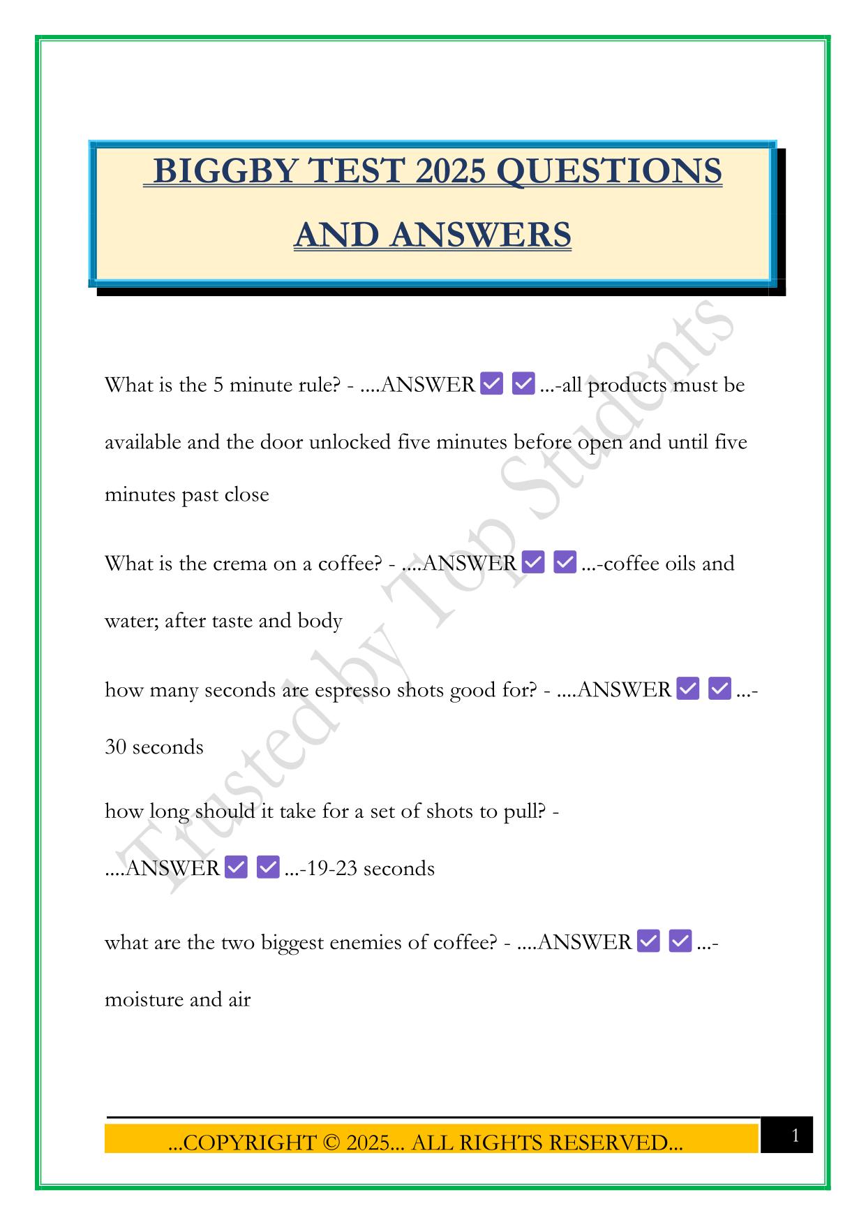 BIGGBY TEST 2025 QUESTIONS AND ANSWERS