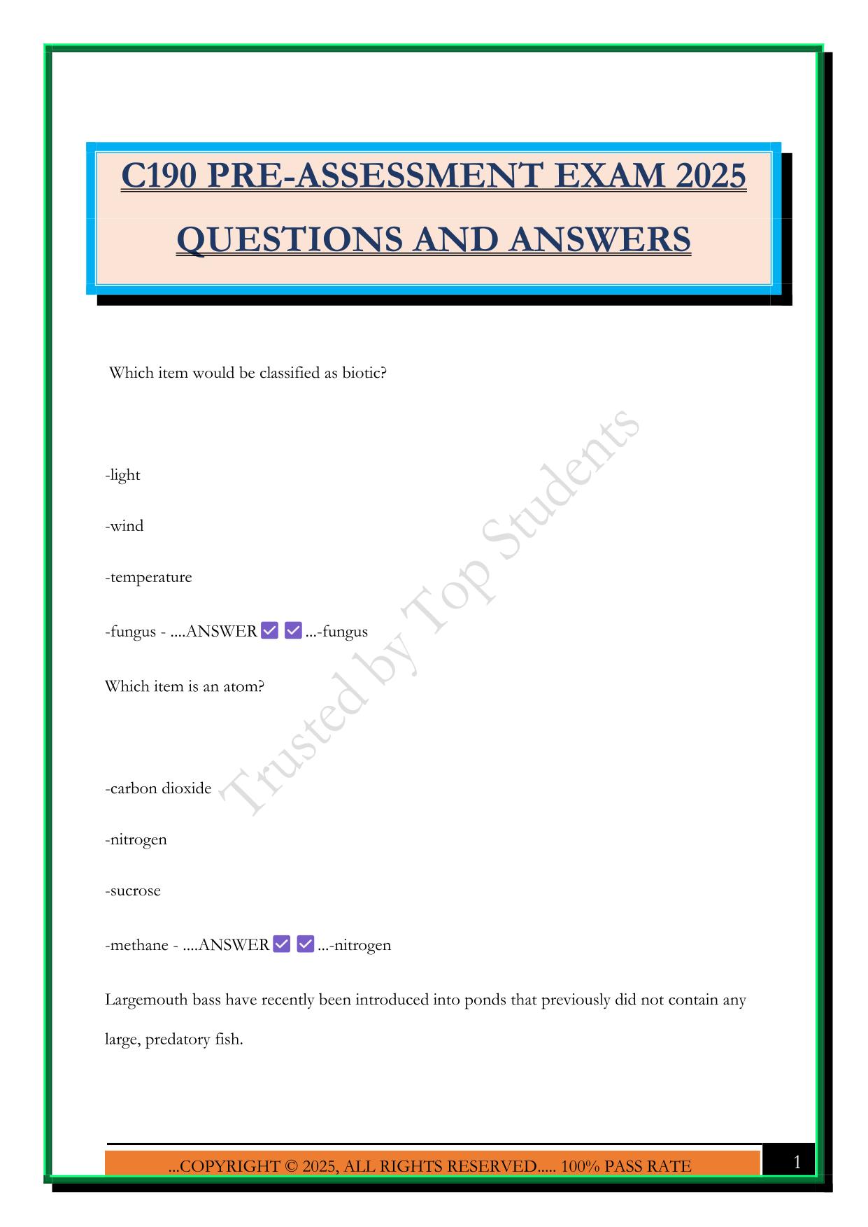 C190 PRE-ASSESSMENT EXAM 2025 QUESTIONS AND ANSWER
