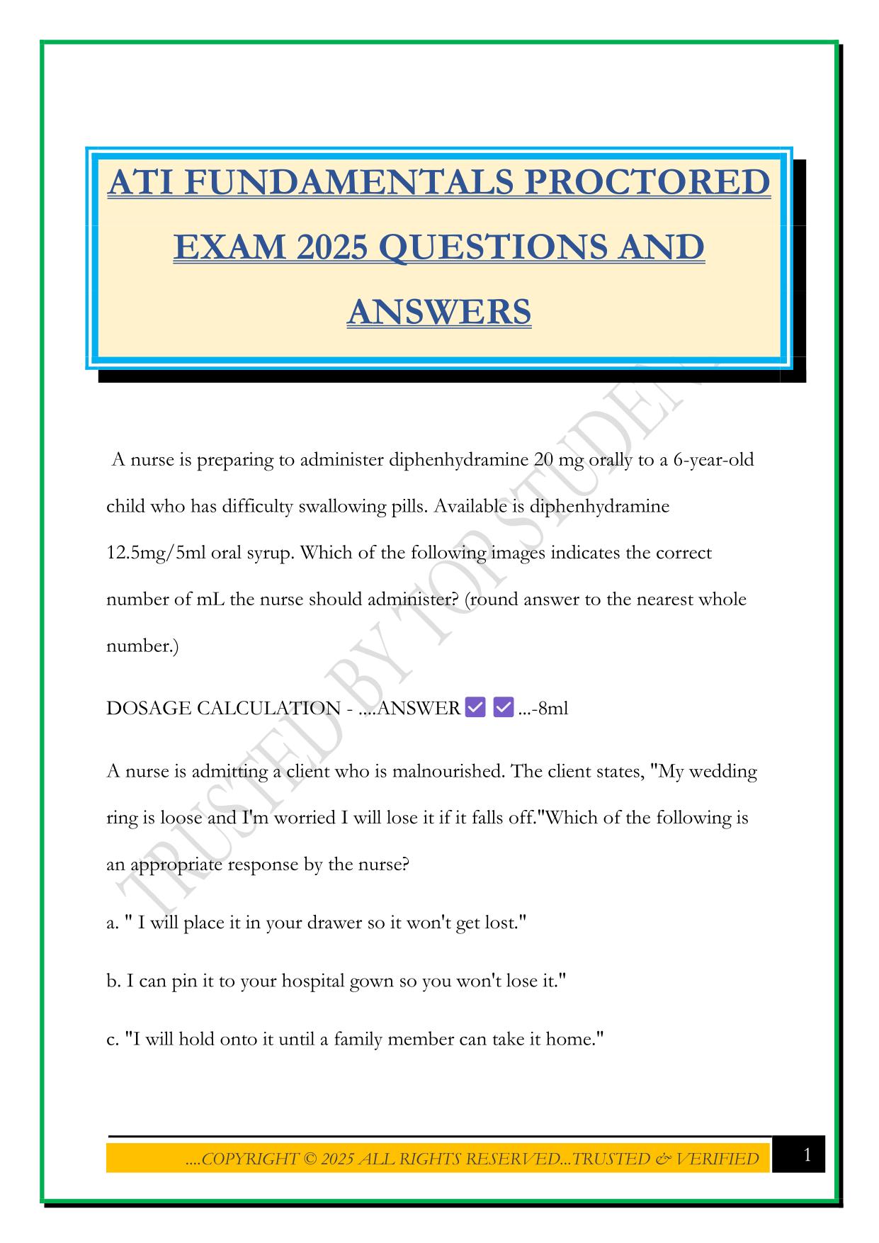 ATI FUNDAMENTALS PROCTORED EXAM 2025 QUESTIONS AND ANSWERS