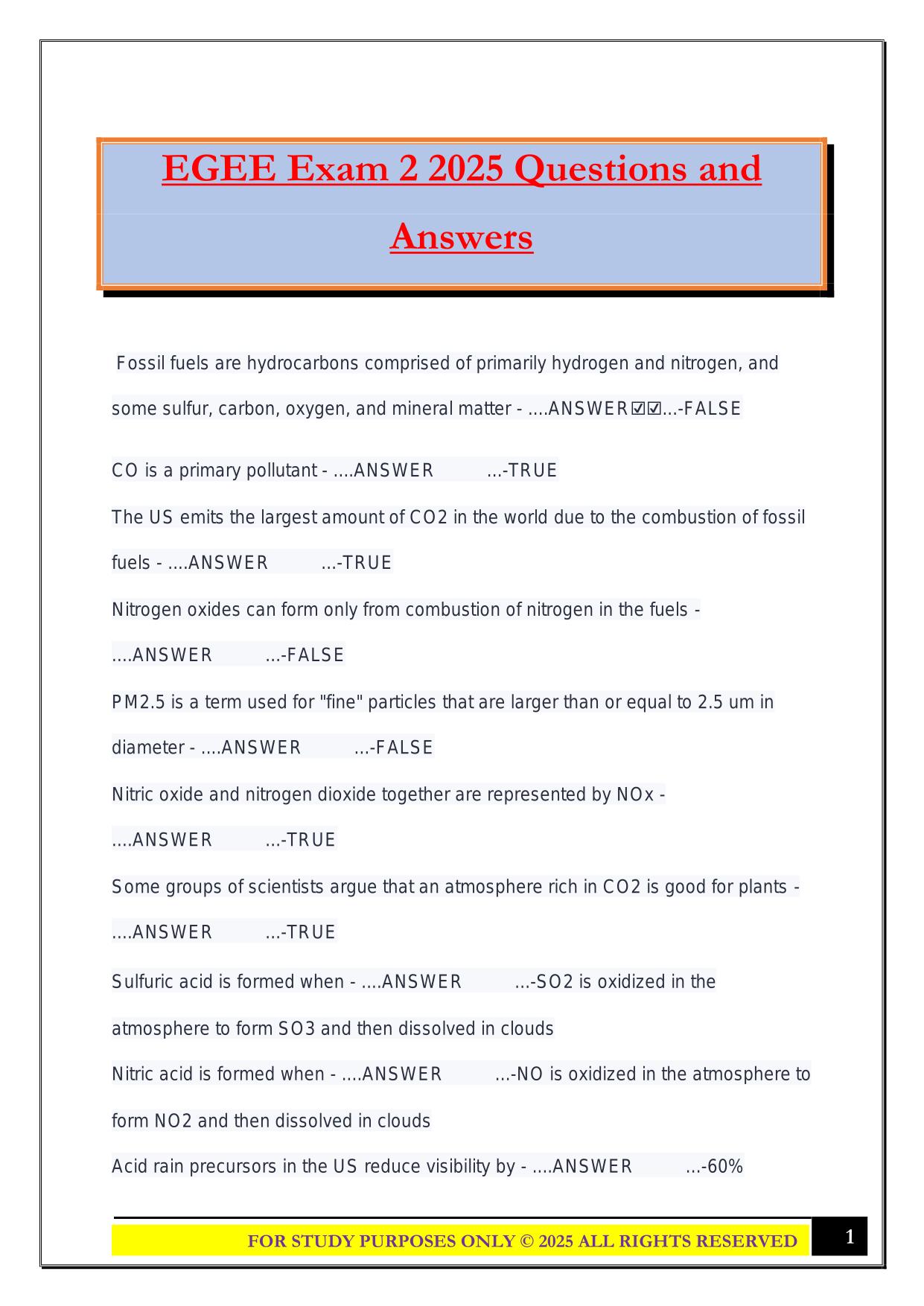 EGEE Exam 2 2025 Questions and Answers