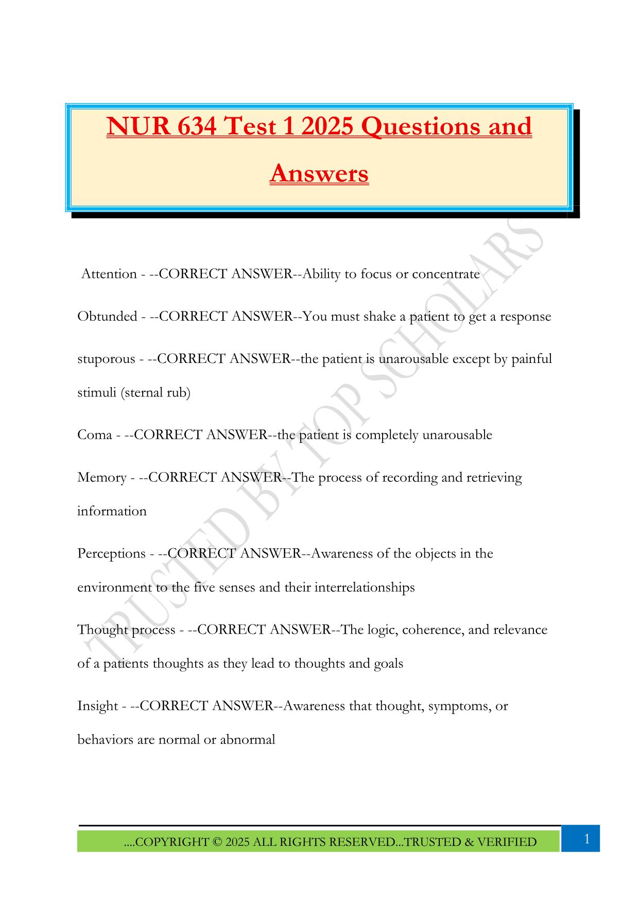 NUR 634 Test 1 2025 Questions and Answers