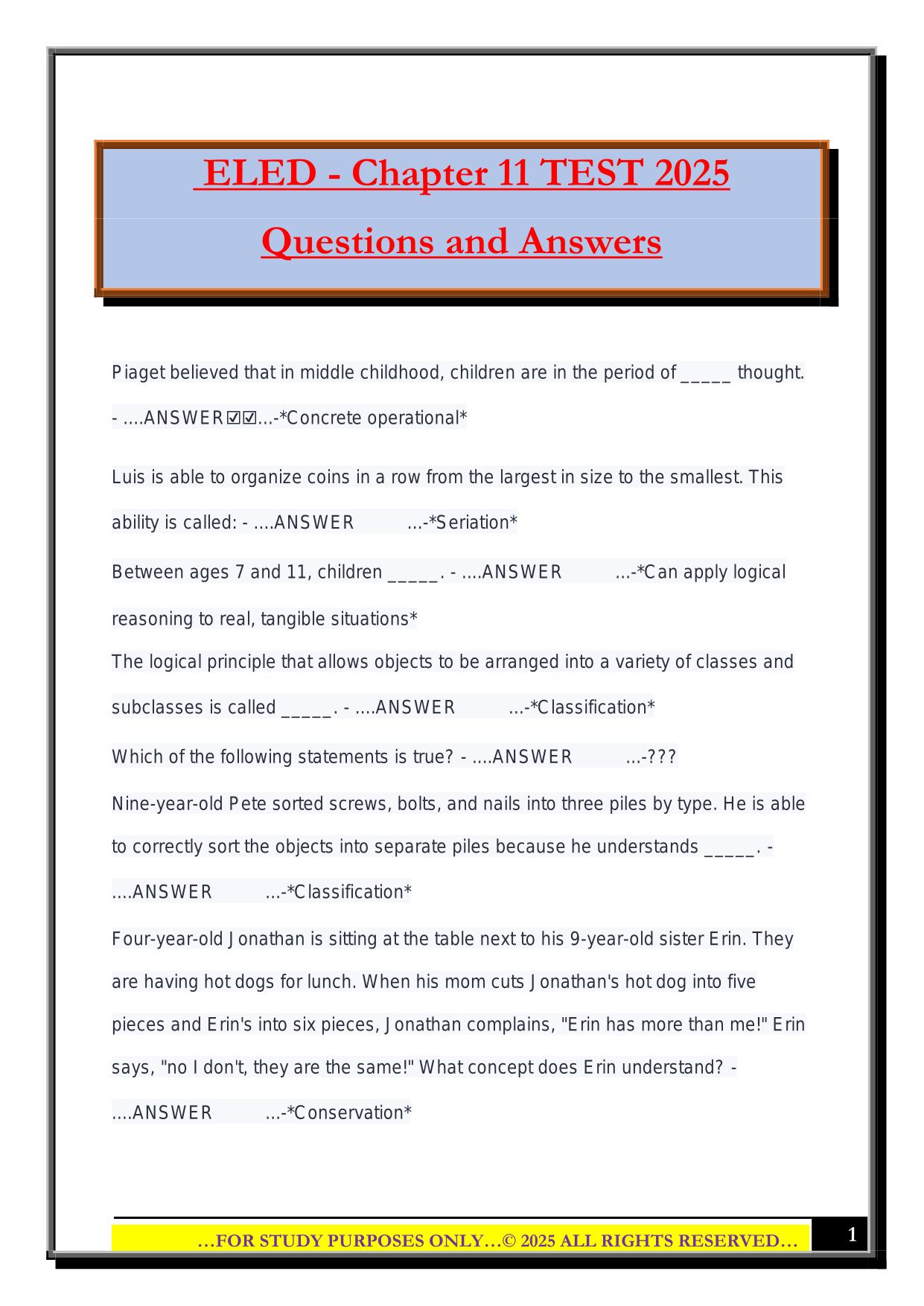 ELED - Chapter 11 TEST 2025 Questions and Answers