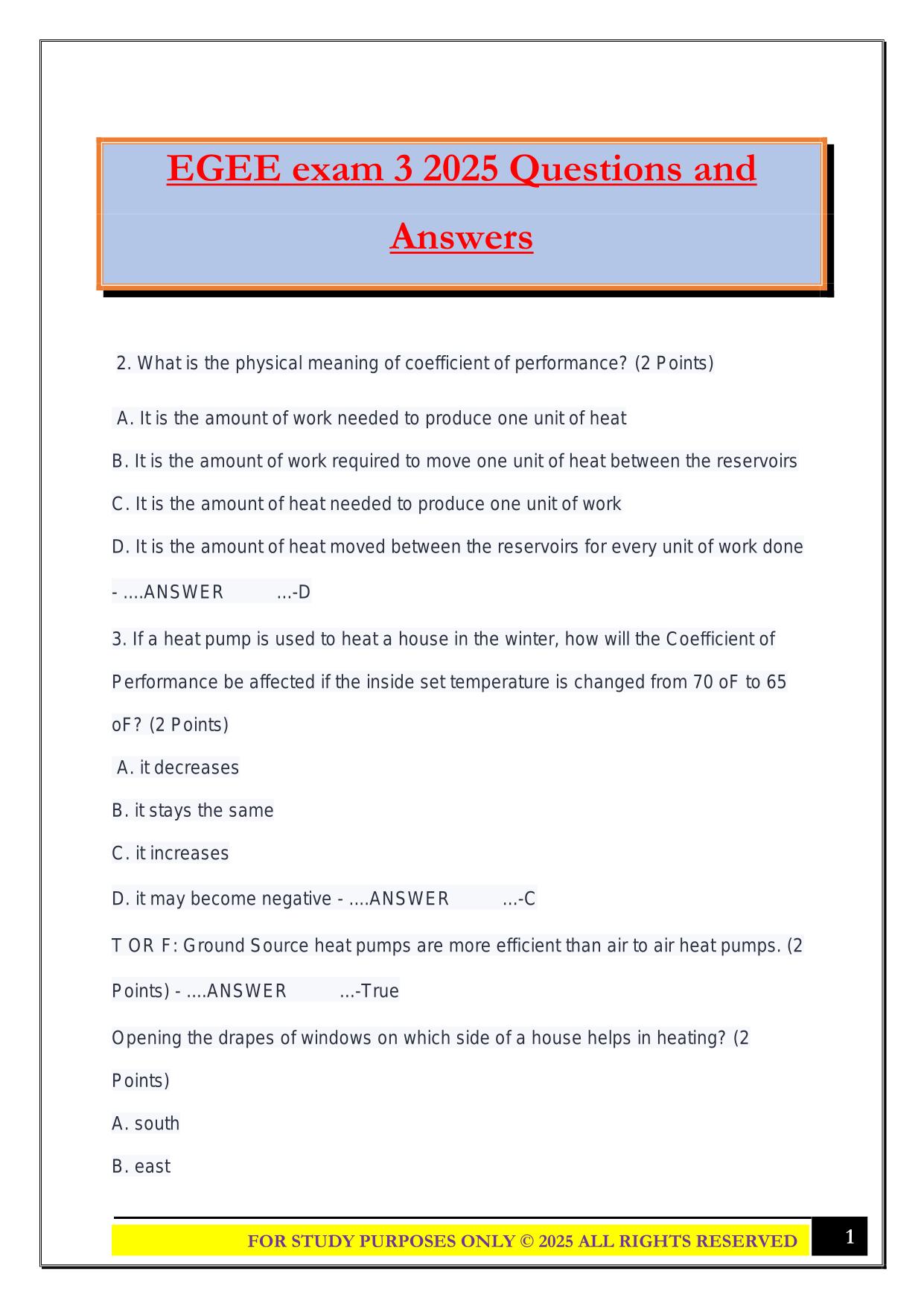 EGEE exam 3 2025 Questions and Answers