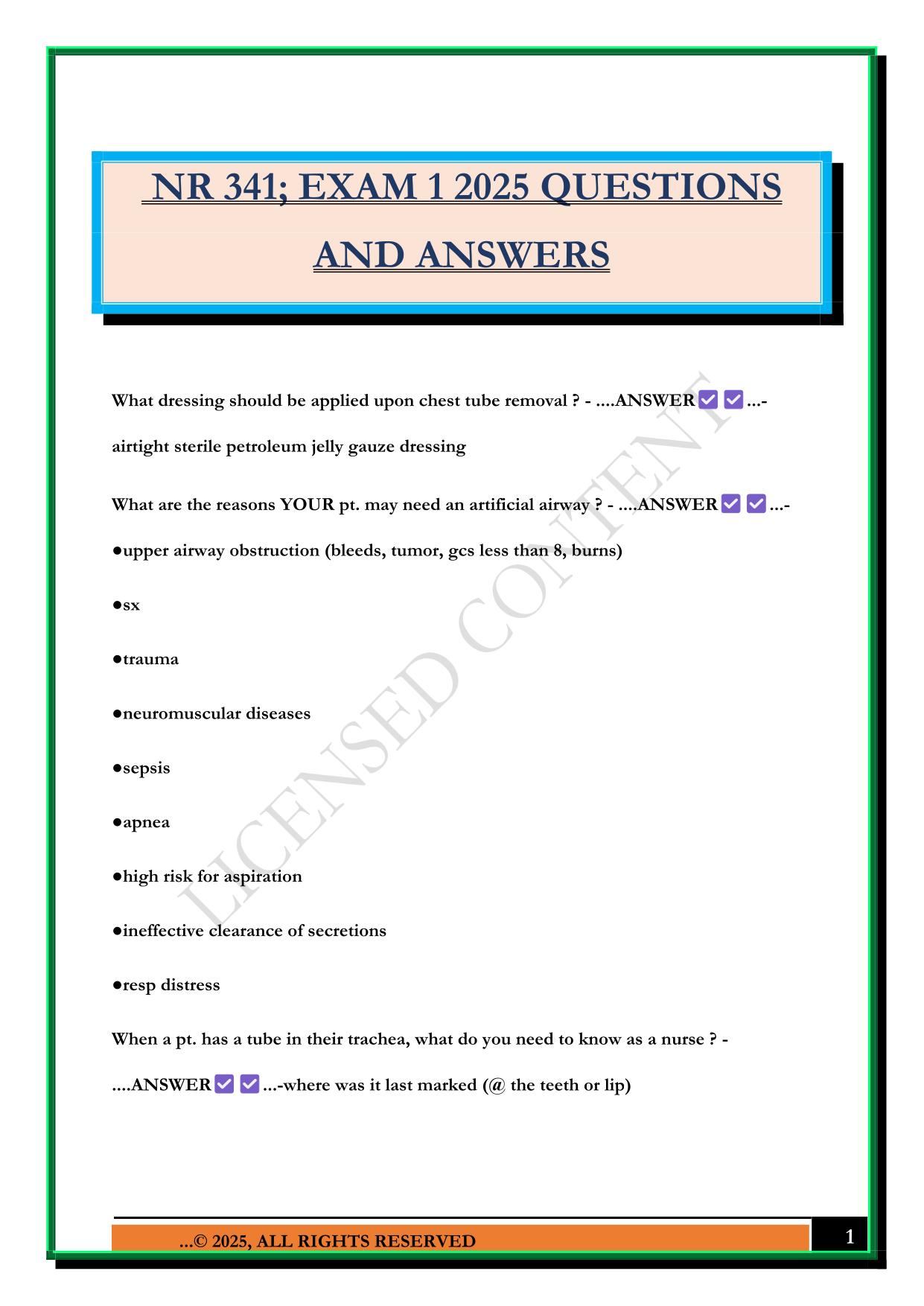 NR 341; EXAM 1 2025 QUESTIONS AND ANSWERS
