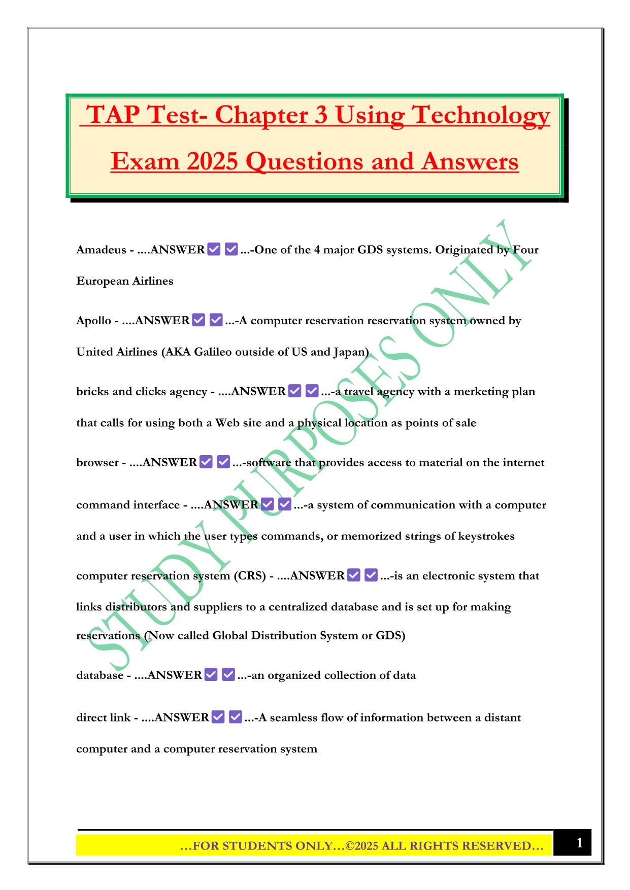 TAP Test- Chapter 3 Using Technology Exam 2025 Questions and Answers