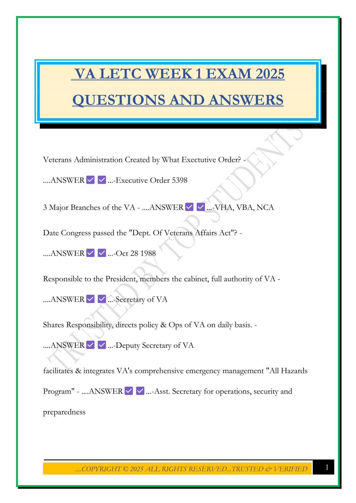 VA LETC WEEK 1 EXAM 2025 QUESTIONS AND ANSWERS