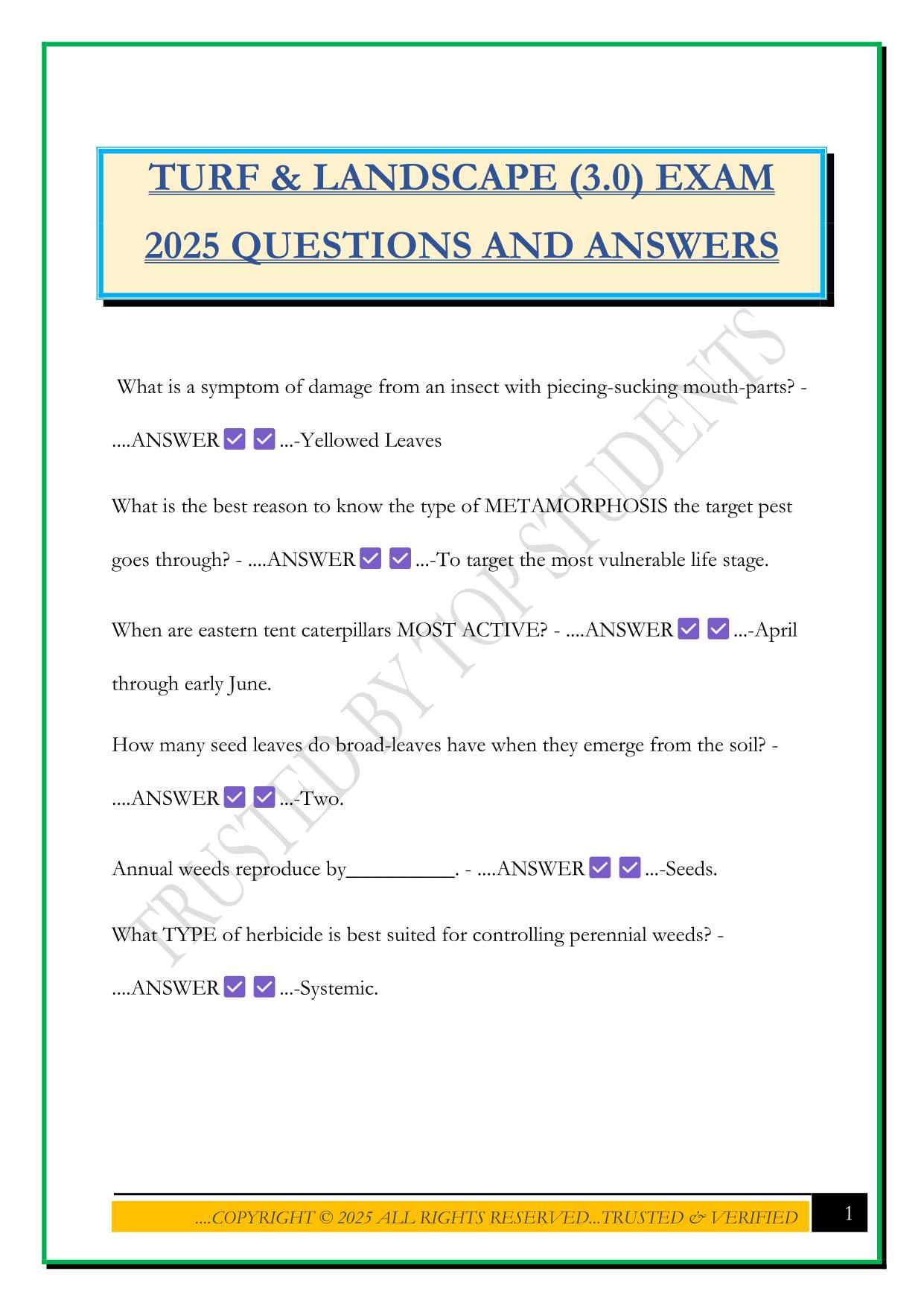 TURF & LANDSCAPE (3.0) EXAM 2025 QUESTIONS AND ANSWERS
