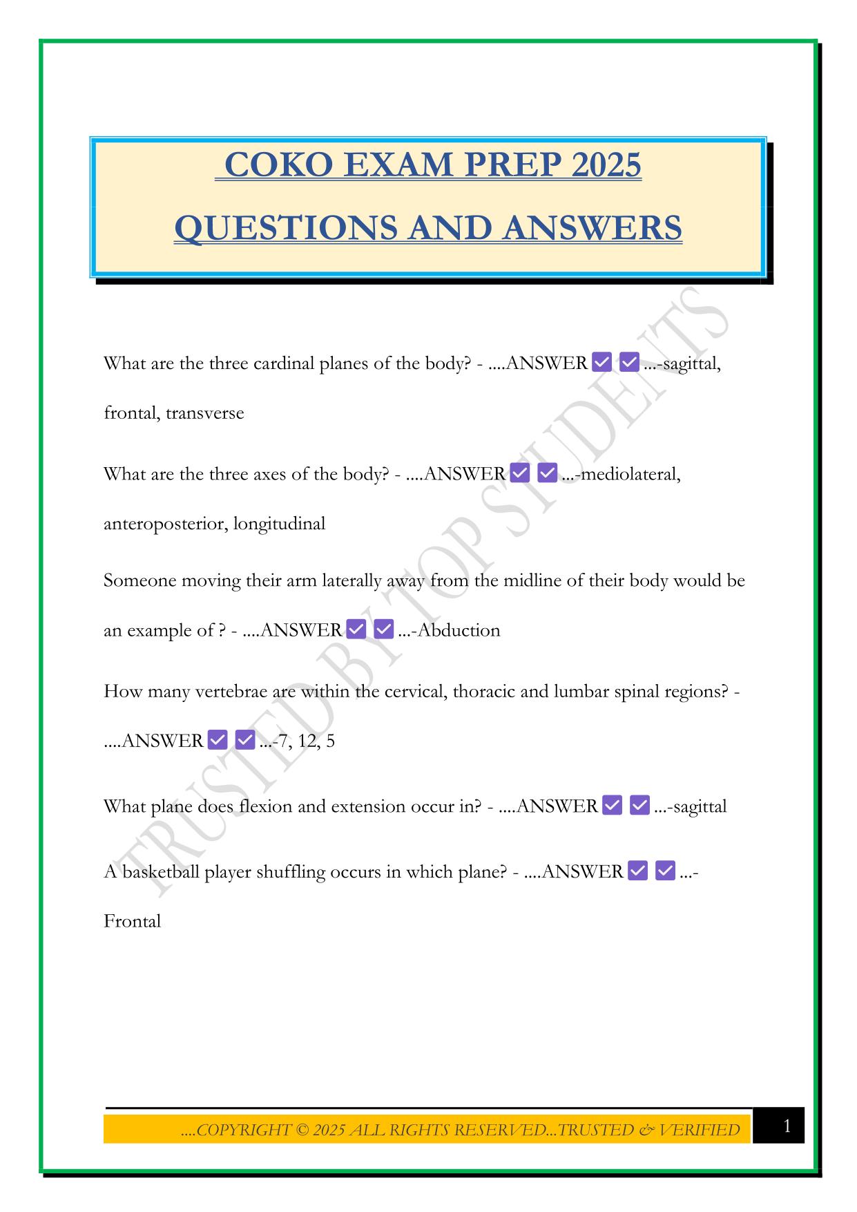 COKO EXAM PREP 2025 QUESTIONS AND ANSWERS