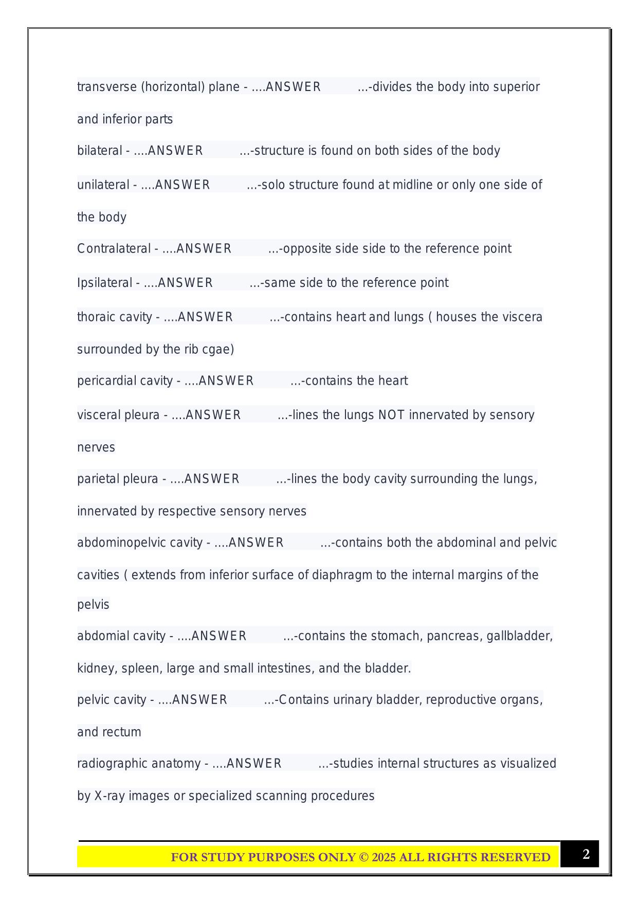 ANATOMY BIO 230 EXAM #1 2025 QUESTIONS AND ANSWERS