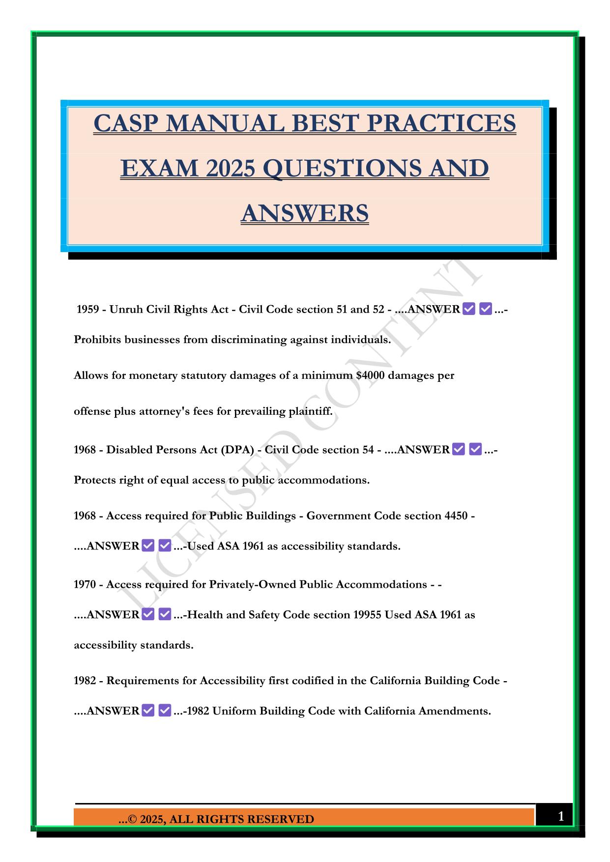 CASP MANUAL BEST PRACTICES EXAM 2025 QUESTIONS AND ANSWERS