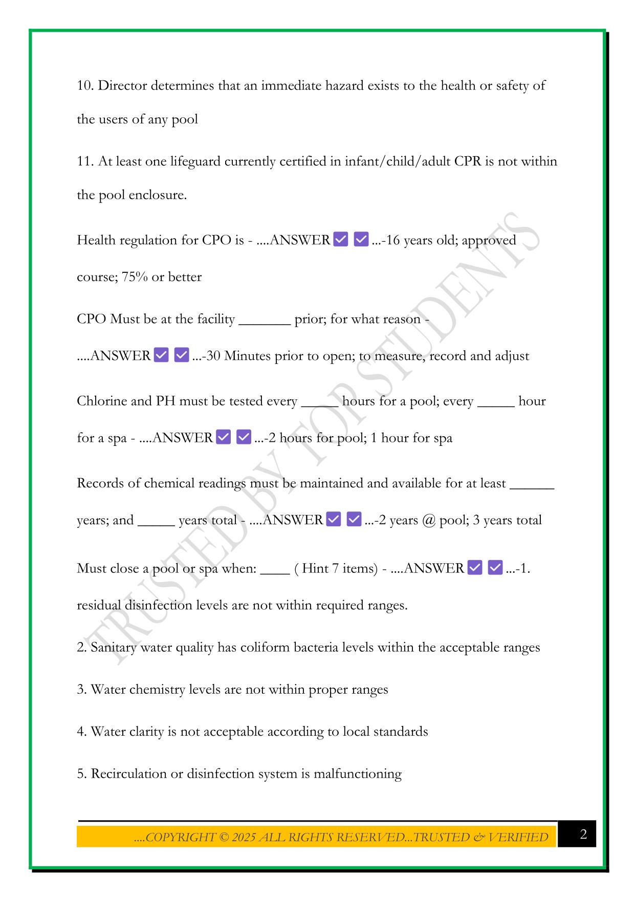 CERTIFIED POOL OPERATOR STUDY GUIDE 2025 QUESTIONS AND ANSWERS