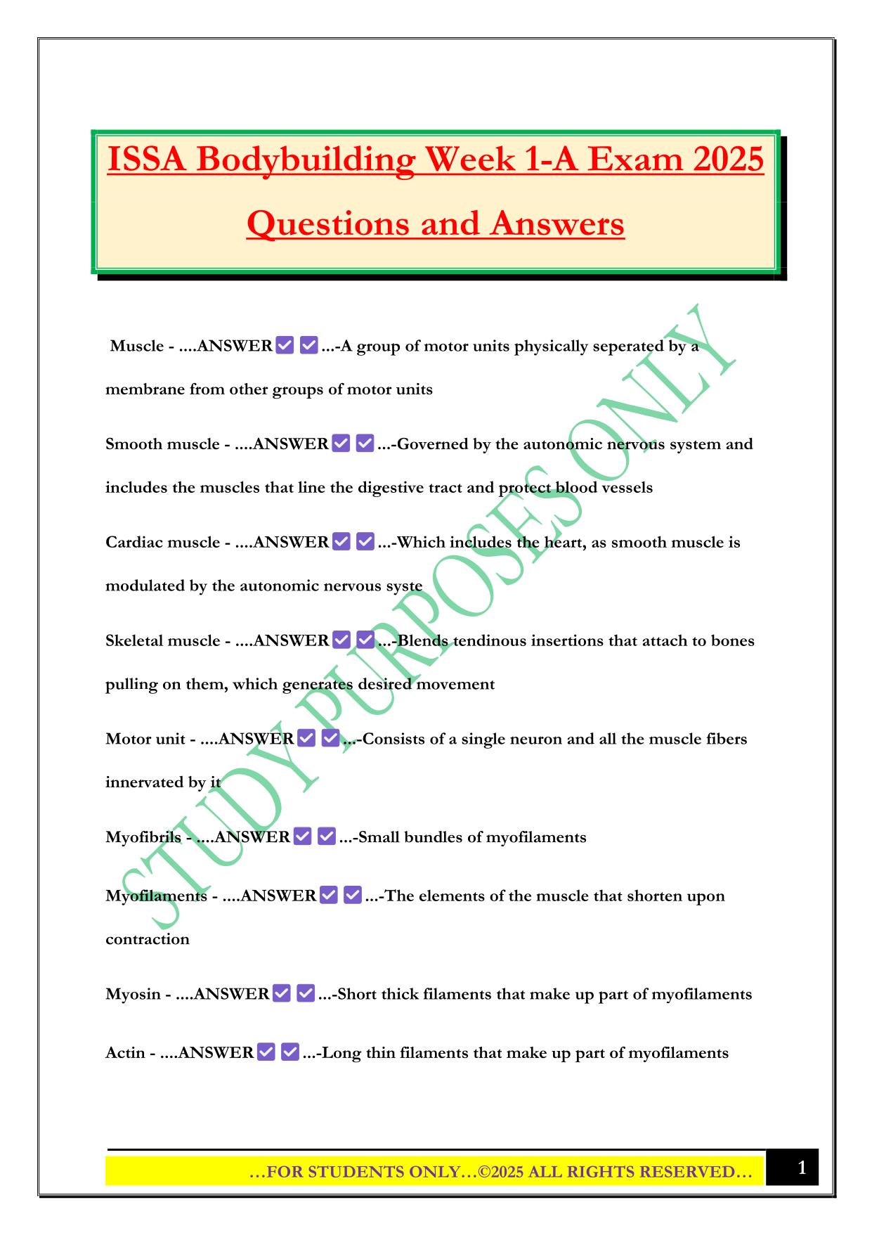 ISSA Bodybuilding Week 1-A Exam 2025 Questions and Answers
