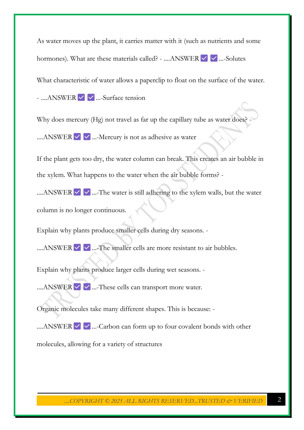 WGU C190 INTRO TO BIO - PERSONAL PRACTICE QUESTIONS 2025 WITH CORRECT ANSWERS