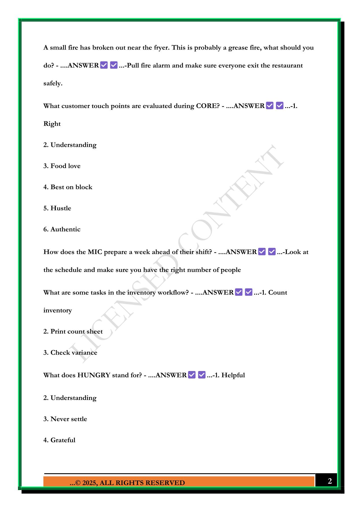 TACO BELL SHIFT LEAD TEST 2025 QUESTIONS AND ANSWERS