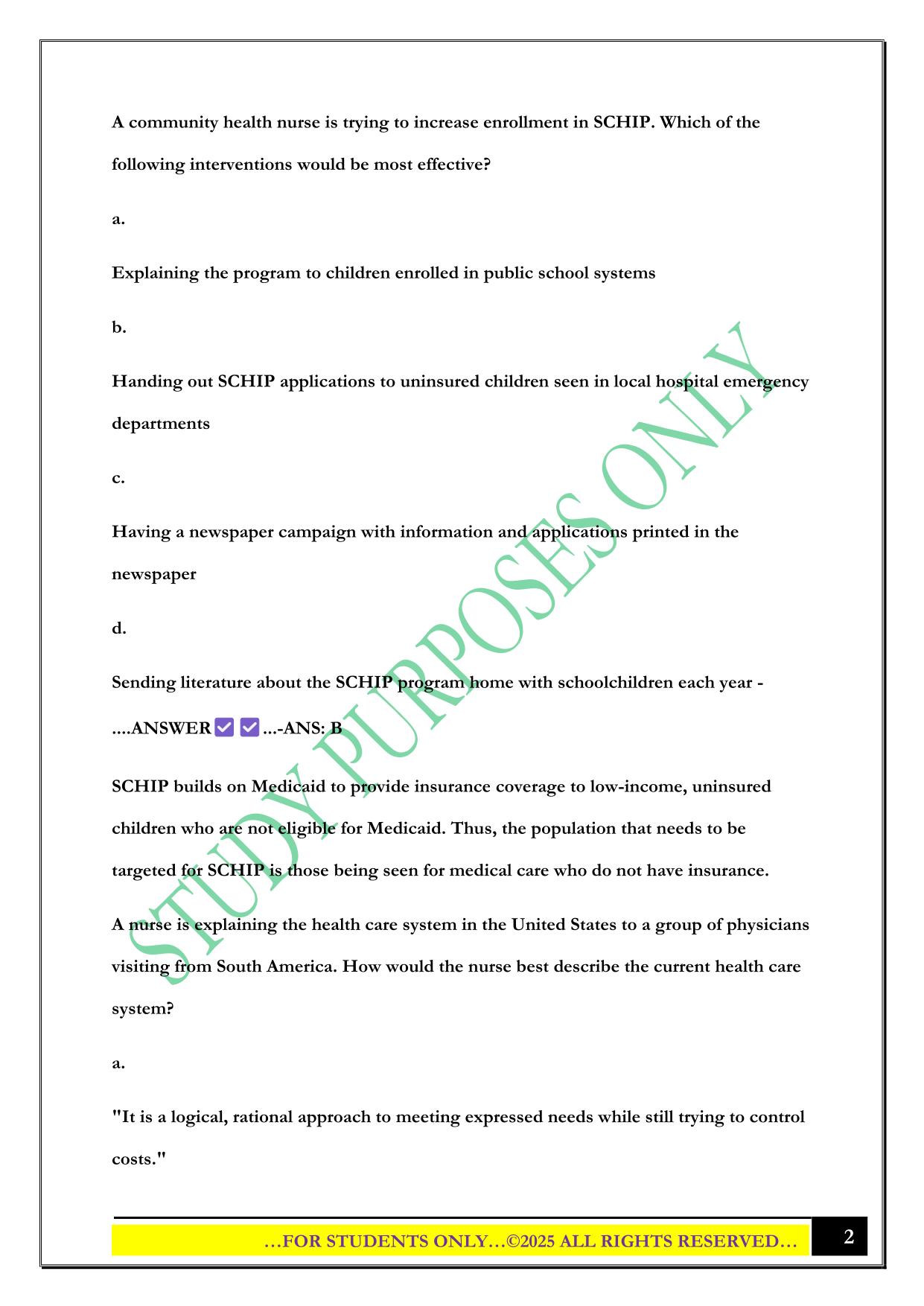 Chapter 03: The U.S. Health and Public Health Care Systems Test Bank 2025 Questions and Answers