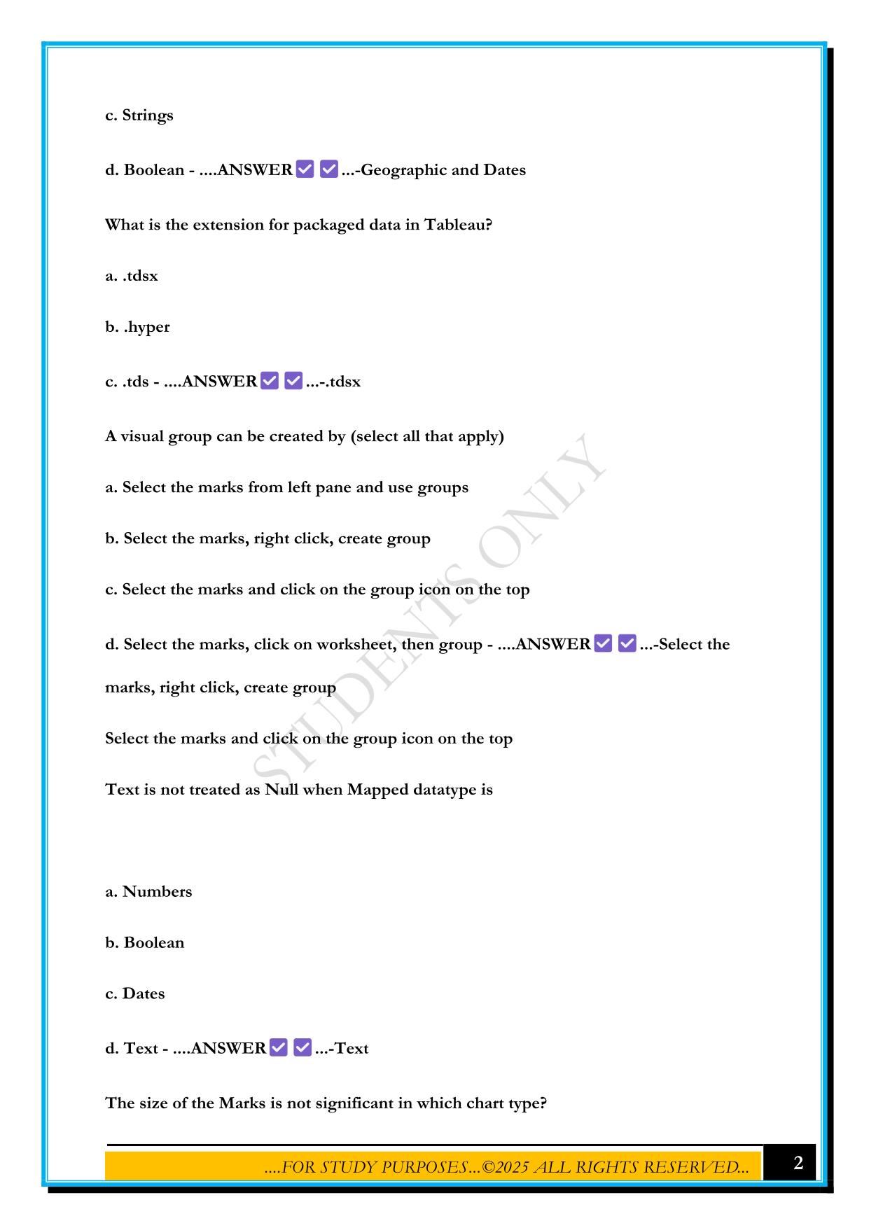 TABLEAU CERTIFICATION EXAM 2025 QUESTIONS AND ANSWERS