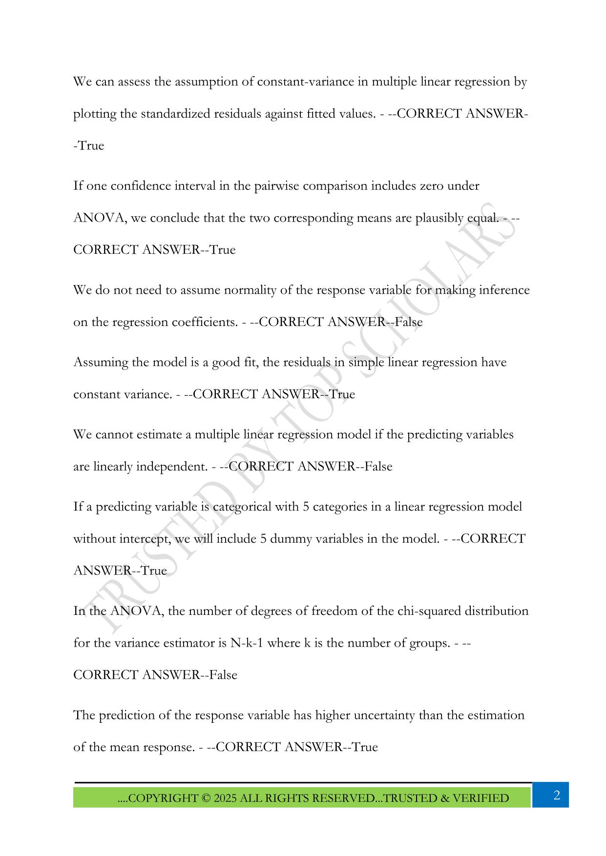 ISYE6414 2019 Summer Midterm Exam 2025 Questions and Answer