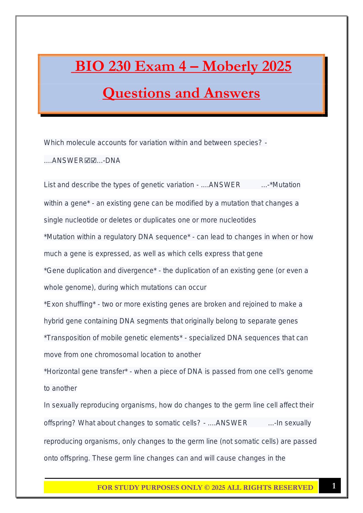 IO 230 Exam 4 – Moberly 2025 Questions and Answers