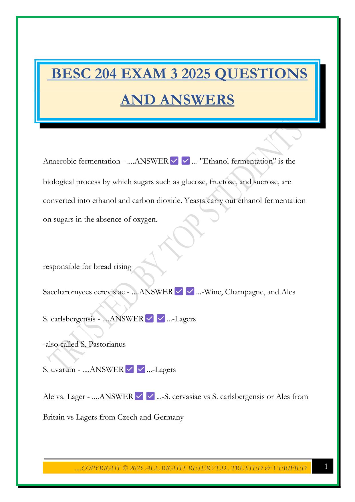 BESC 204 Bundled Exams Questions and Answers 100% Pass