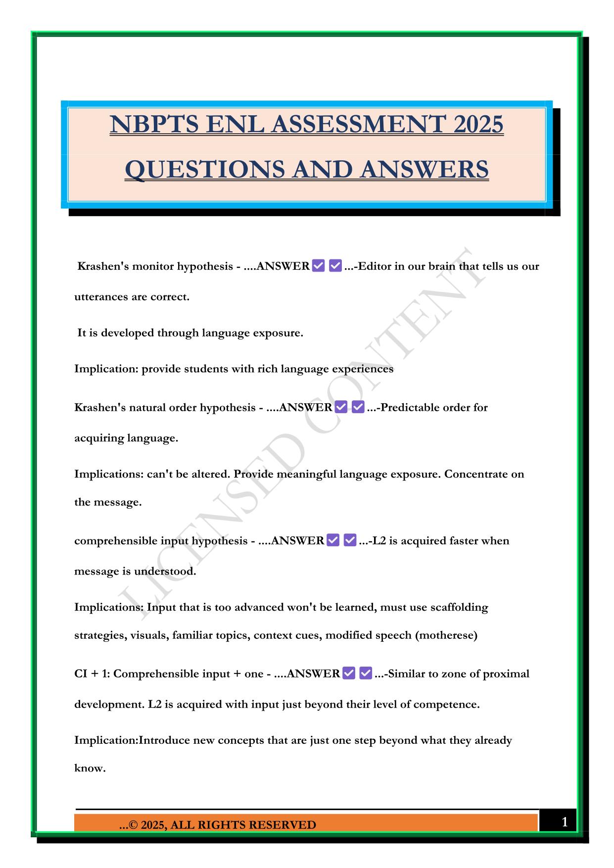 NBPTS ENL ASSESSMENT 2025 QUESTIONS AND ANSWERS