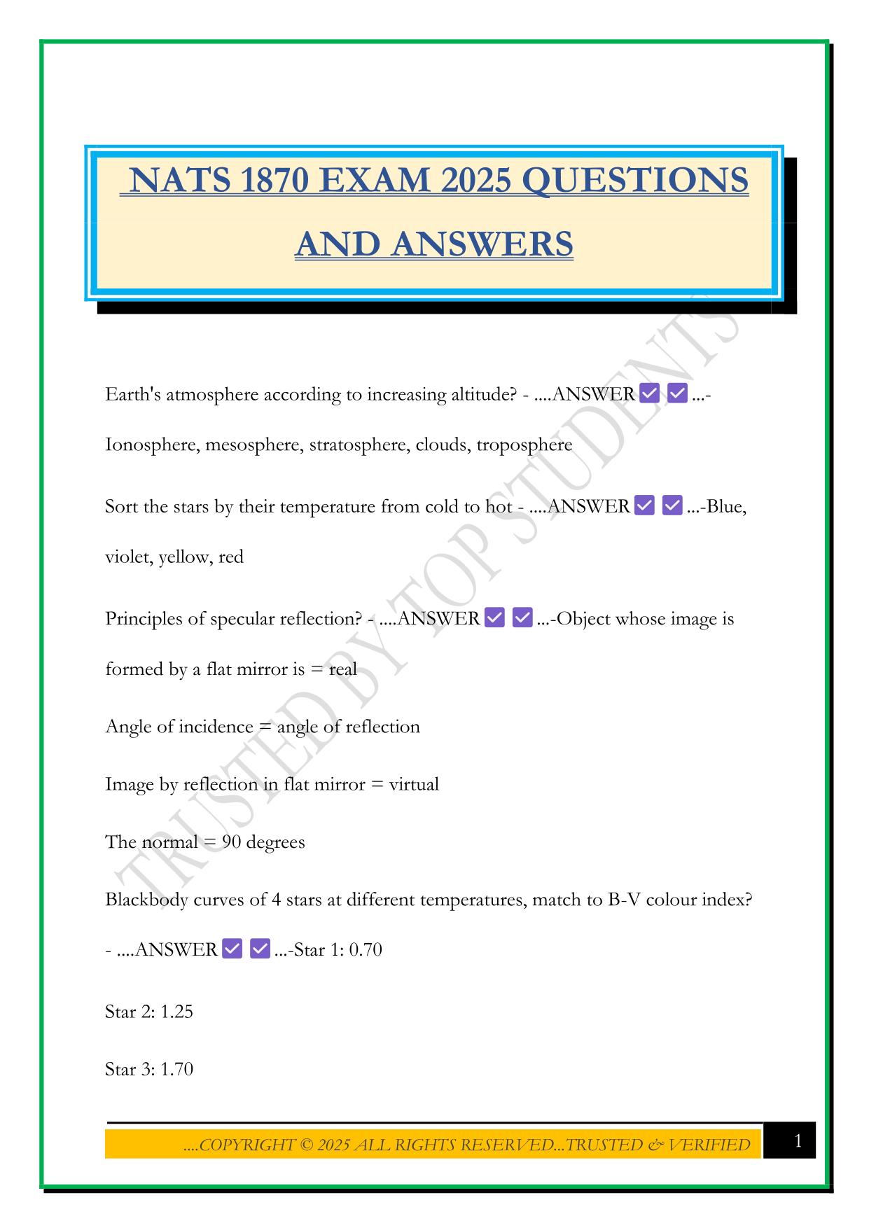 NATS 1870 EXAM 2025 QUESTIONS AND ANSWERS