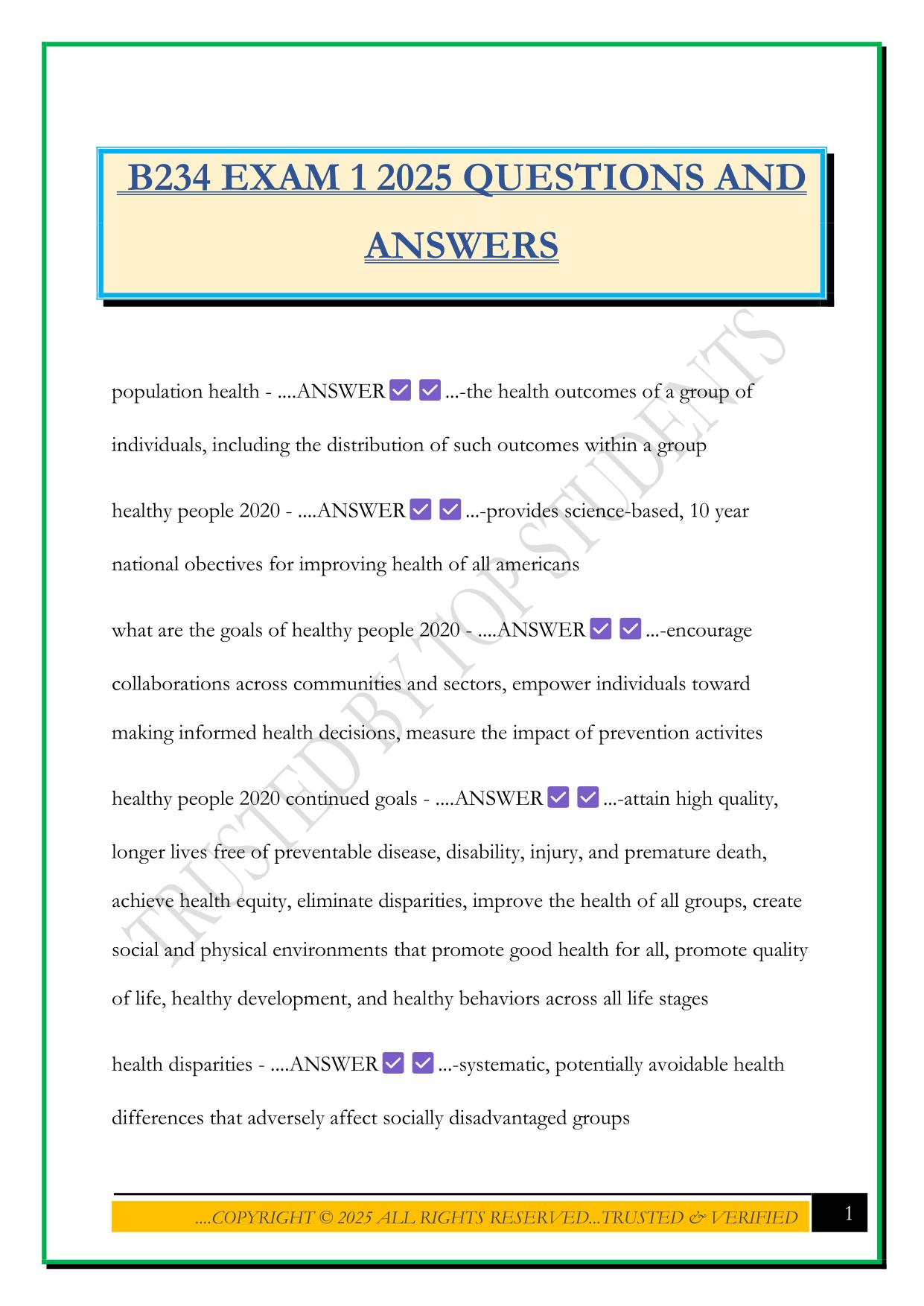 B234 EXAM 1 2025 QUESTIONS AND ANSWERS