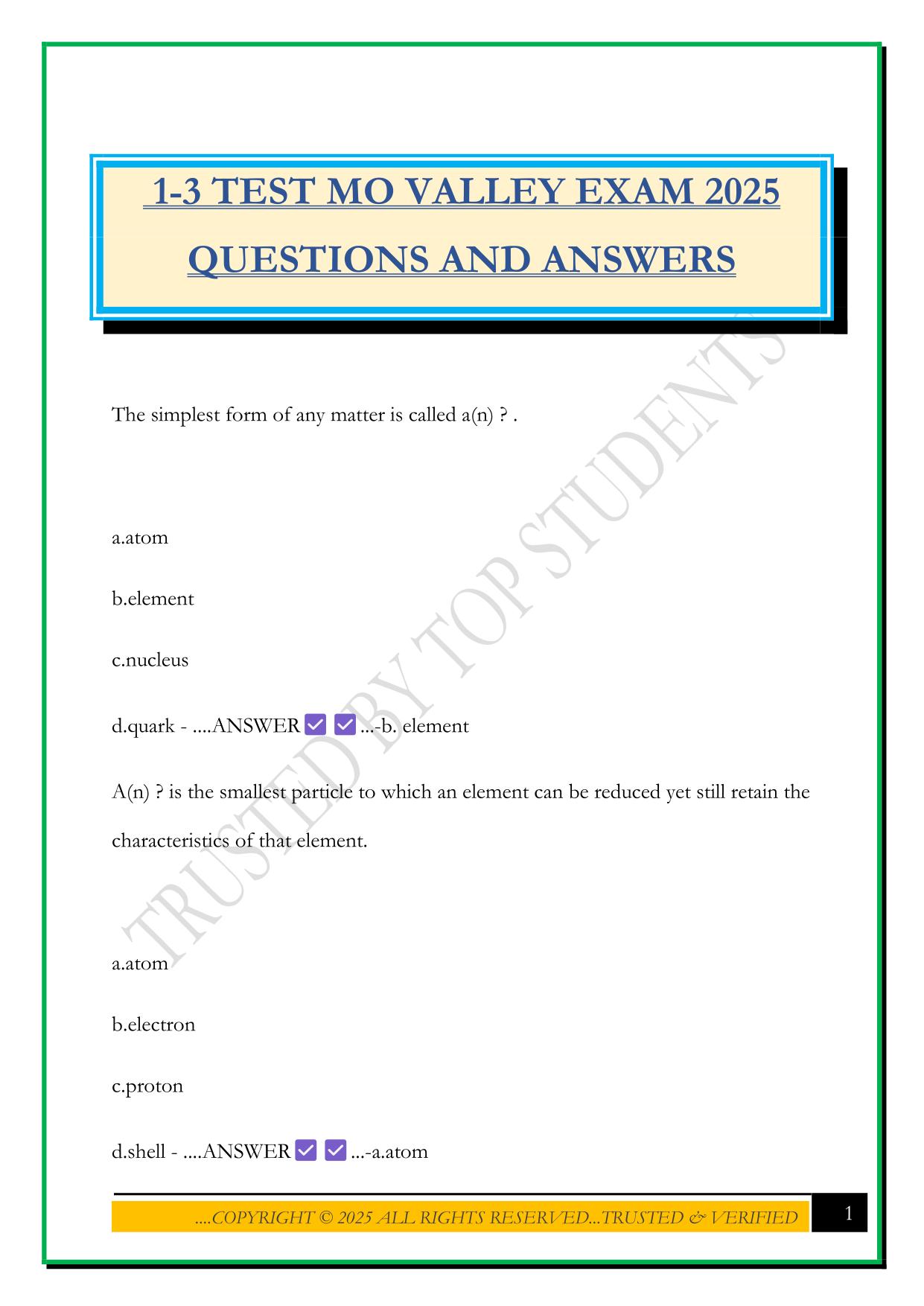 1-3 TEST MO VALLEY EXAM 2025 QUESTIONS AND ANSWERS