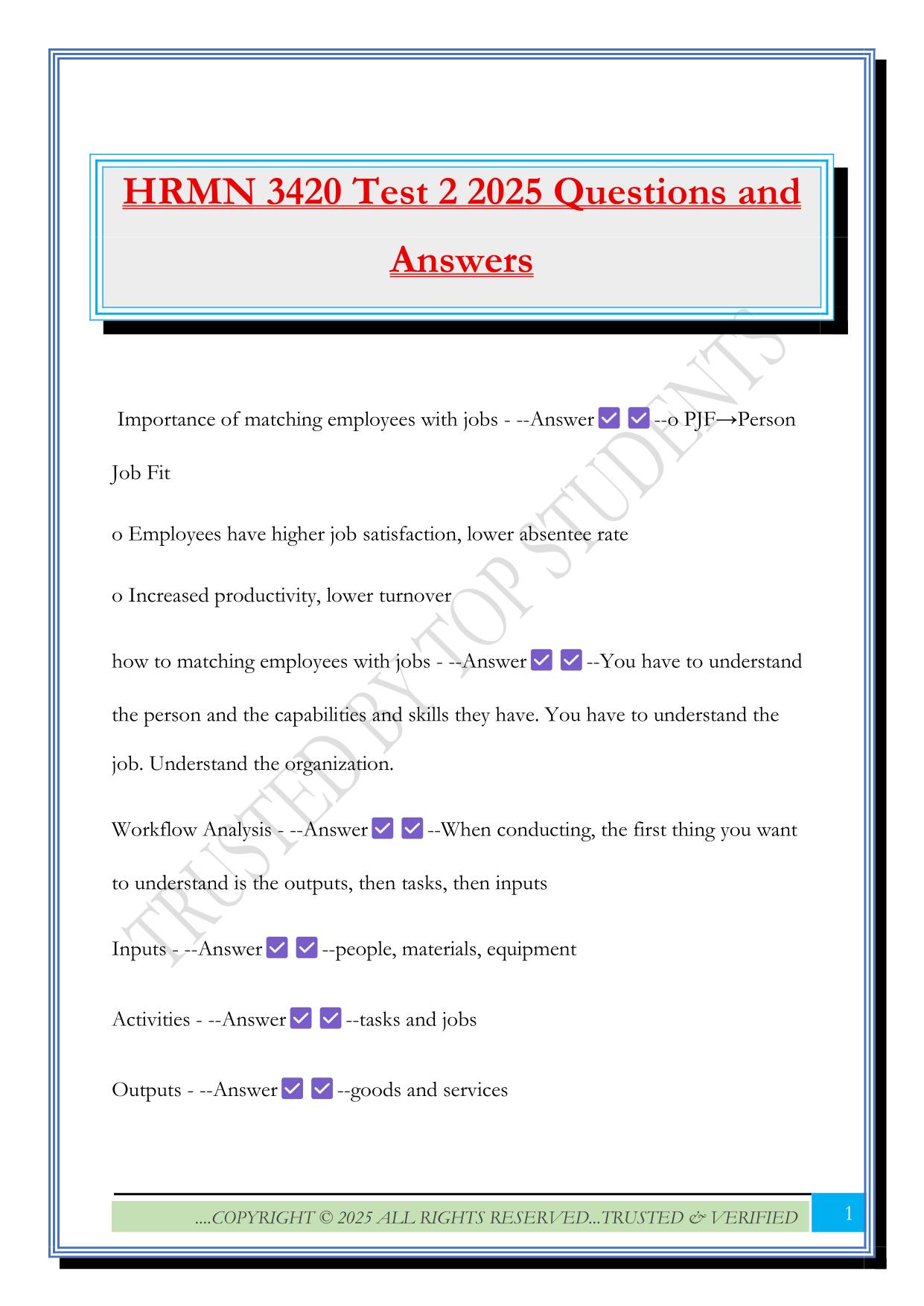 HRMN 3420 Test 2 2025 Questions and Answers