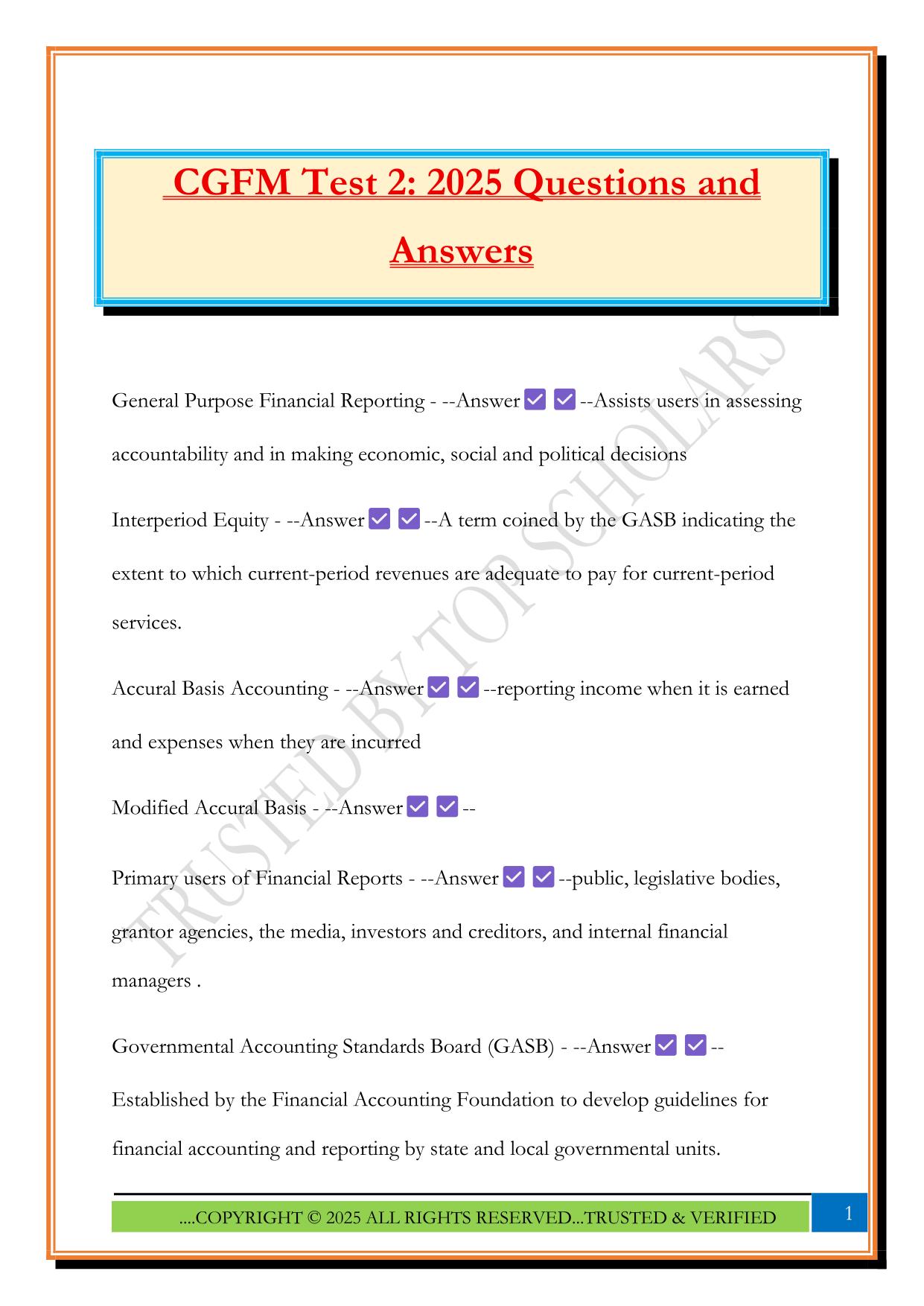 CGFM Test 2: 2025 Questions and Answers