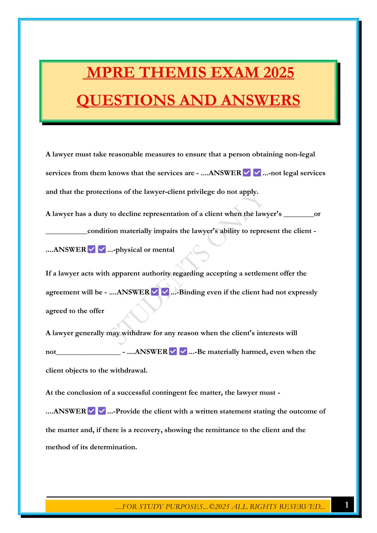 MPRE THEMIS EXAM 2025 QUESTIONS AND ANSWERS