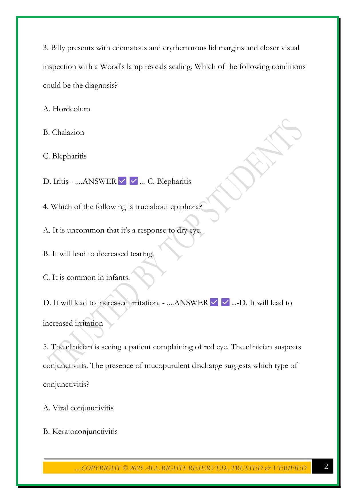 NSG 6001 U2 SECTION 3. EYE PROBLEMS EXAM 2025 QUESTIONS AND ANSWERS