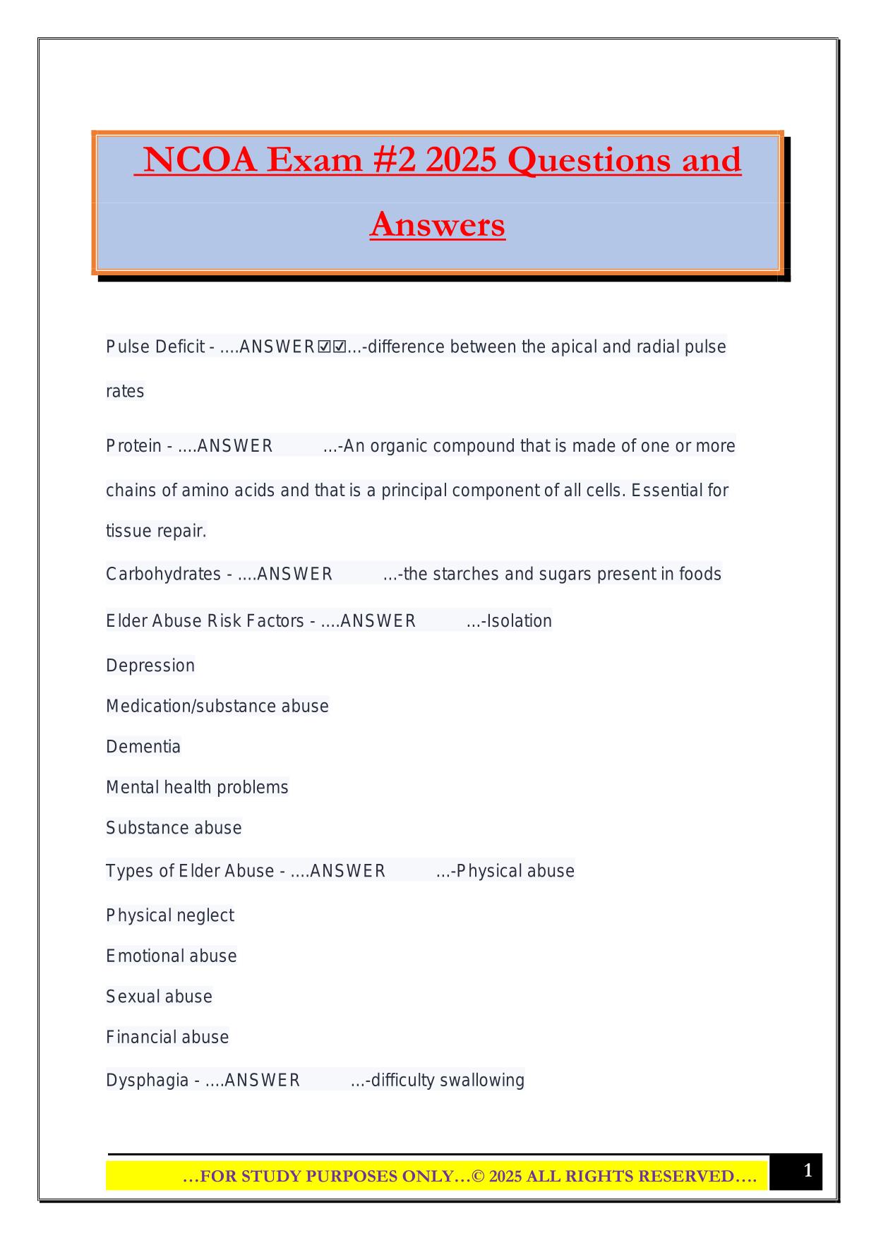 NCOA Exam #2 2025 Questions and Answers