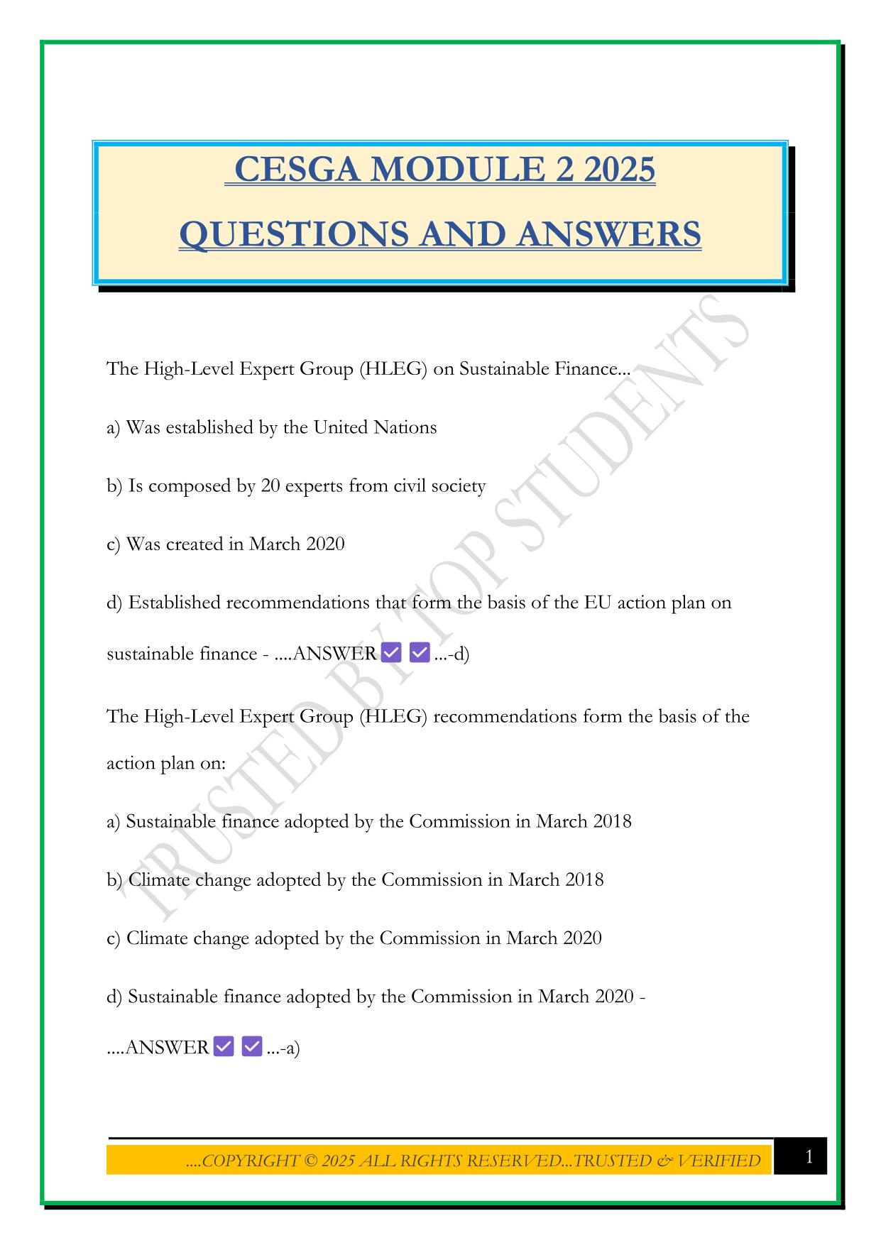 CESGA MODULE 2 2025 QUESTIONS AND ANSWERS