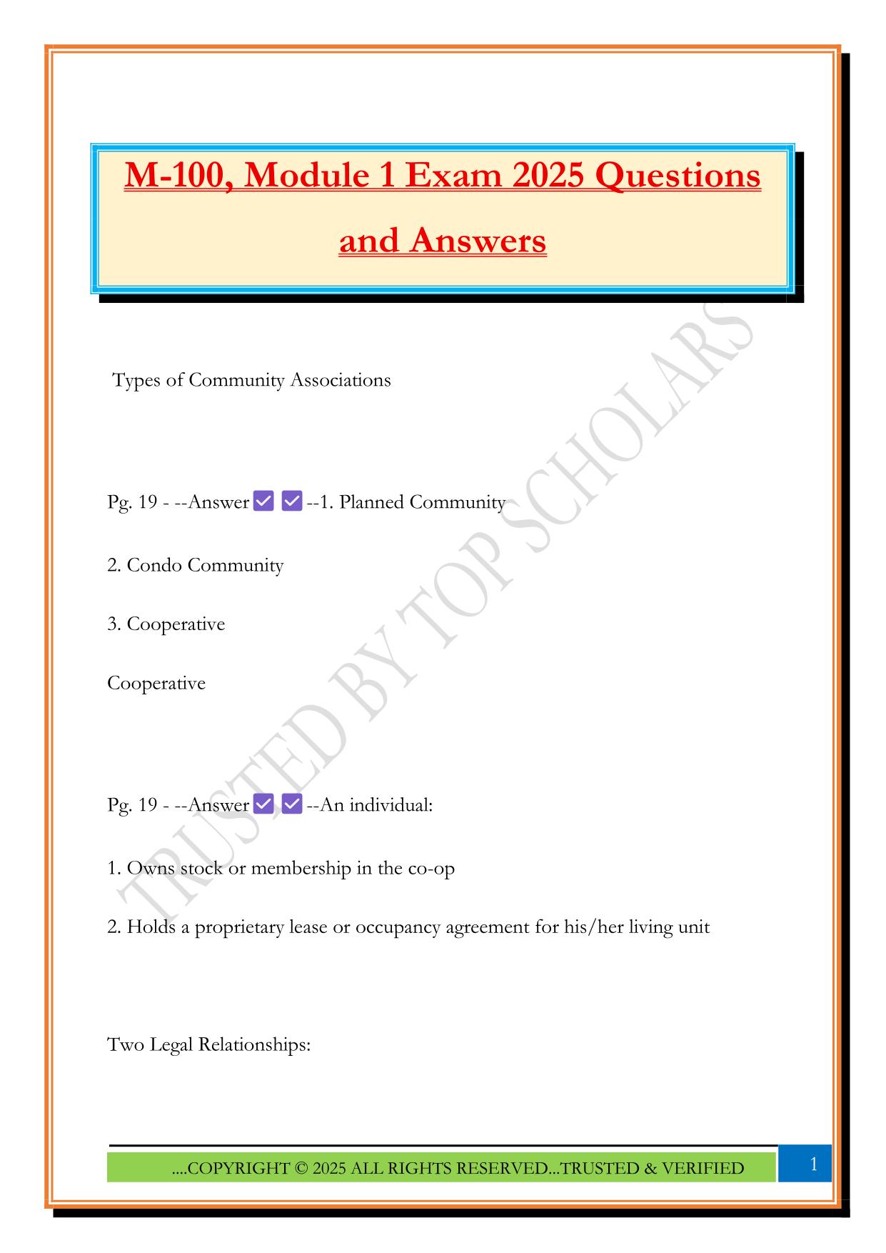 M-100, Module 1 Exam 2025 Questions and Answers