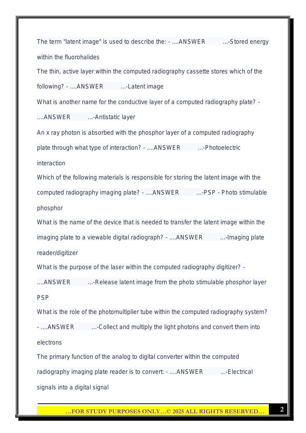 RTBC - Fundamentals of Digital Radiography Exam 2025 Questions and Answers