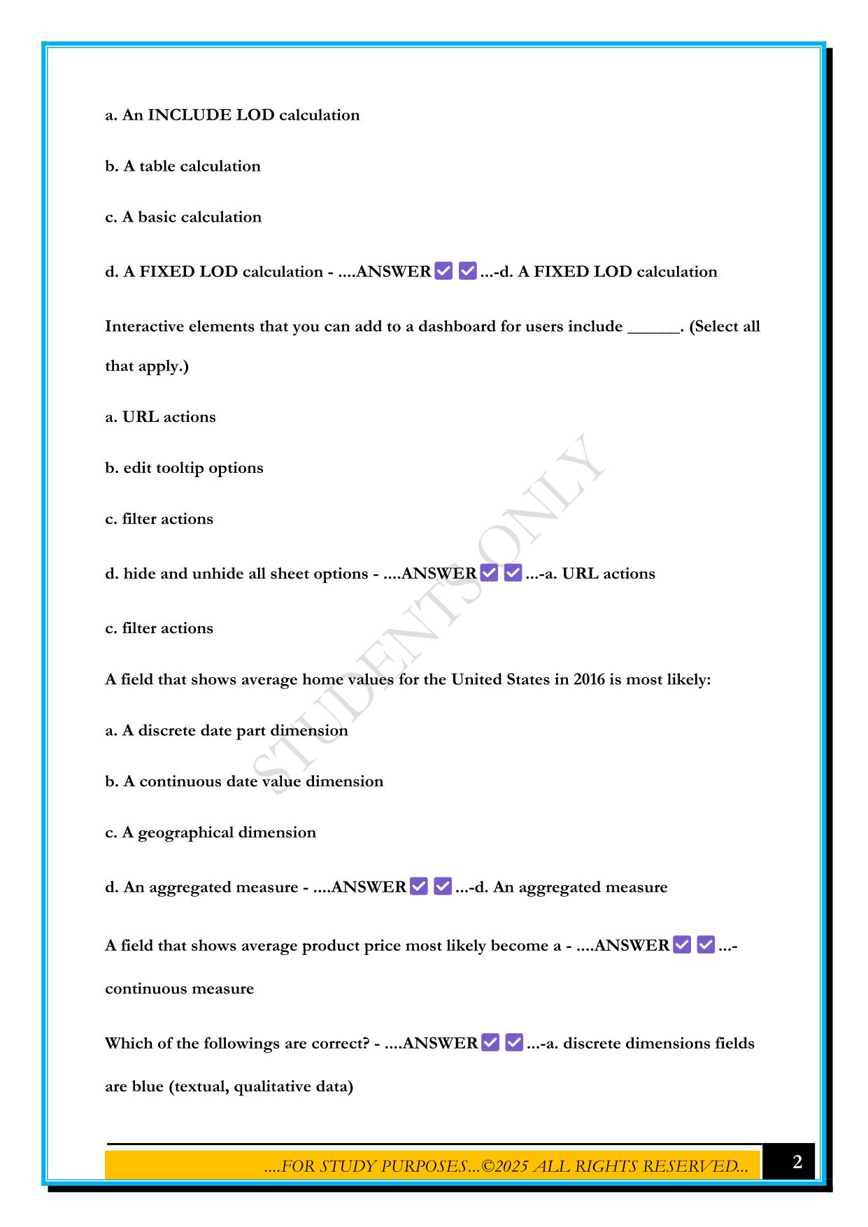 TABLEAU EXAM GUIDE 2025 QUESTIONS AND ANSWERS