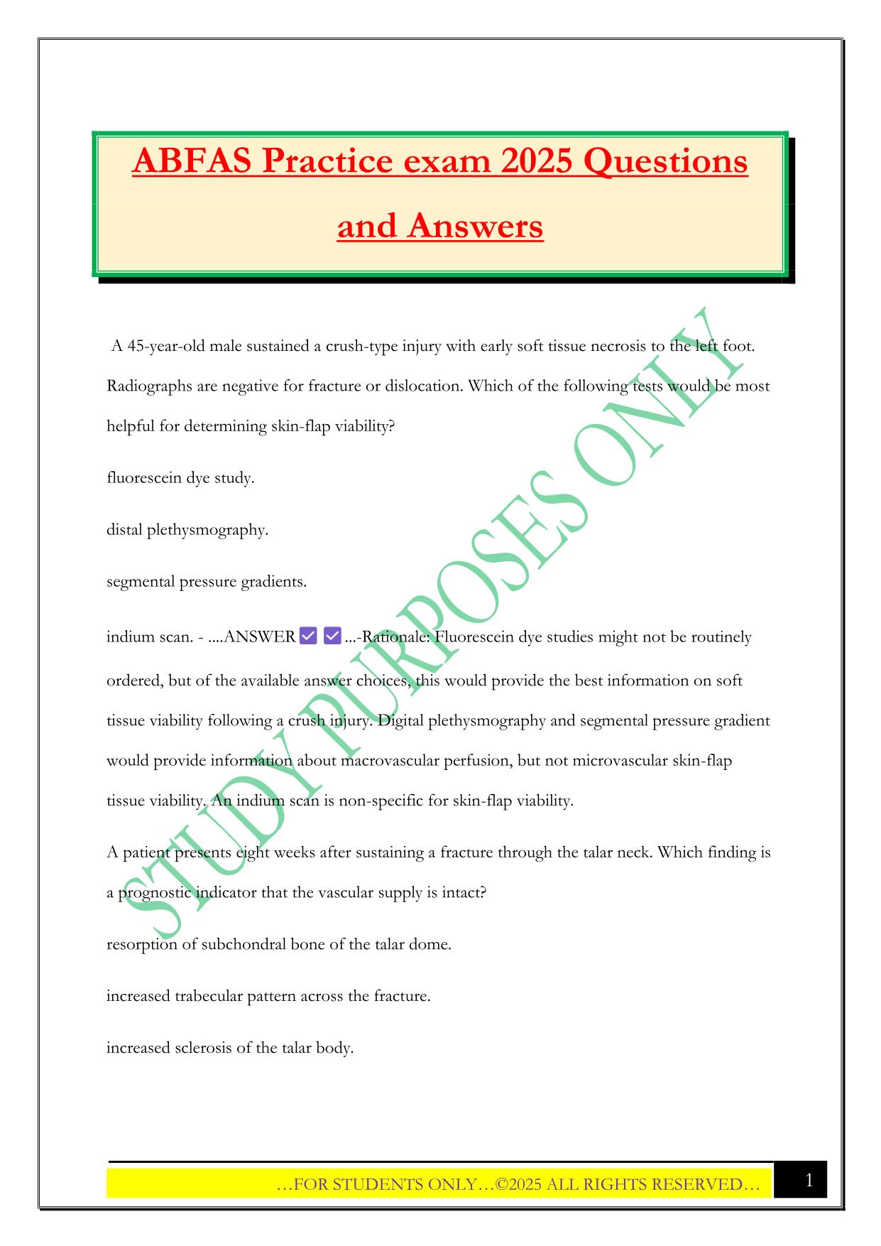 ABFAS Practice exam 2025 Questions and Answers